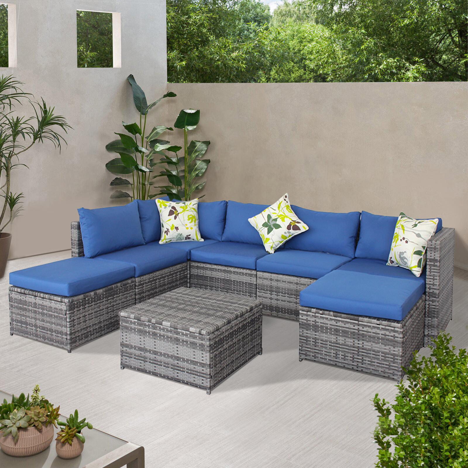 Outdoor Sectional Wicker Rattan Sofa Set with Cushion-Boyel Living