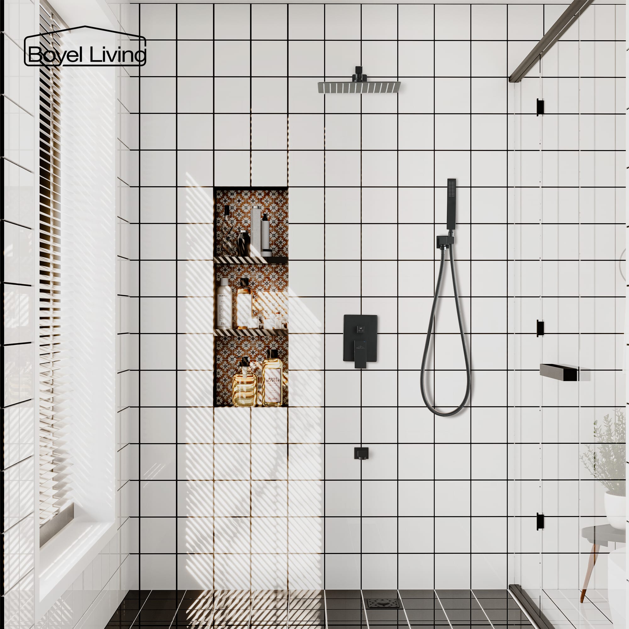 Boyel Living Wall Mounted Shower System with 12 in. Rainfall Shower Head, Handheld Shower and Tub Faucet-Boyel Living