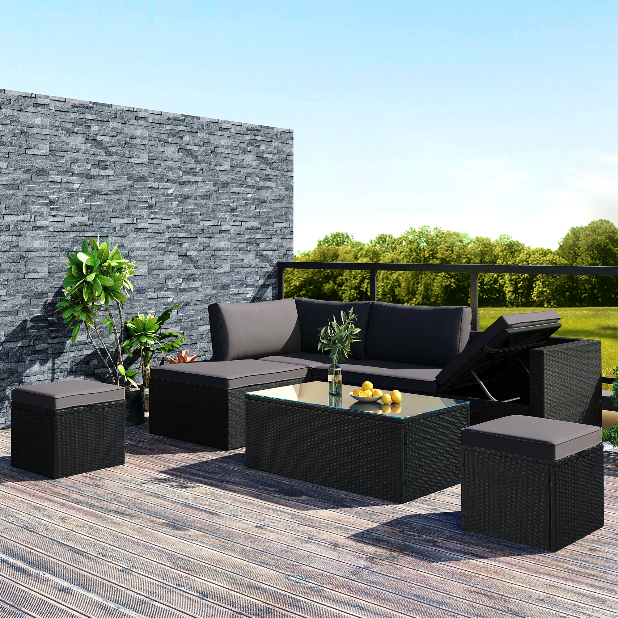 Large Outdoor Wicker Sofa Set, PE Rattan, Movable Cushion, Sectional Lounger Sofa, For Backyard, Porch, Pool, Gray.-Boyel Living