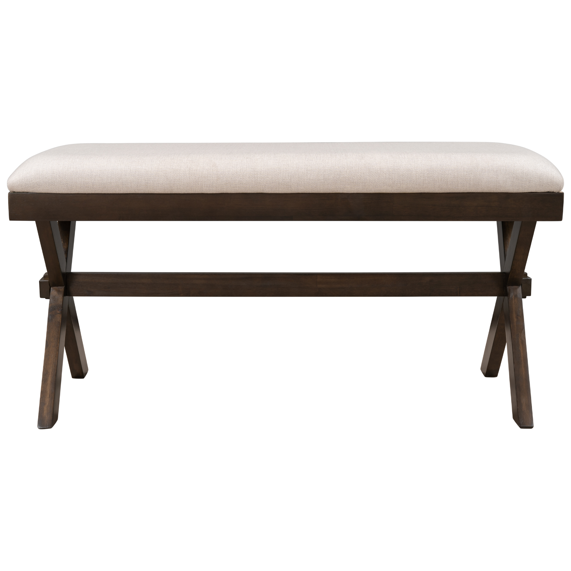 Farmhouse Rustic Wood Kitchen Upholstered Dining Bench, Brown+ Beige-Boyel Living