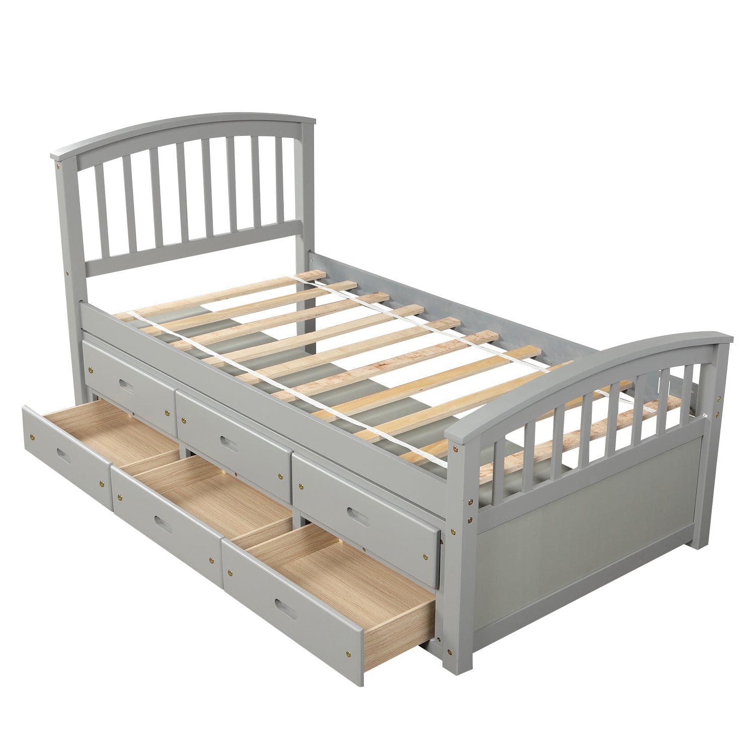Twin Size Platform Storage Bed Solid Wood Bed with 6 Drawers-Boyel Living