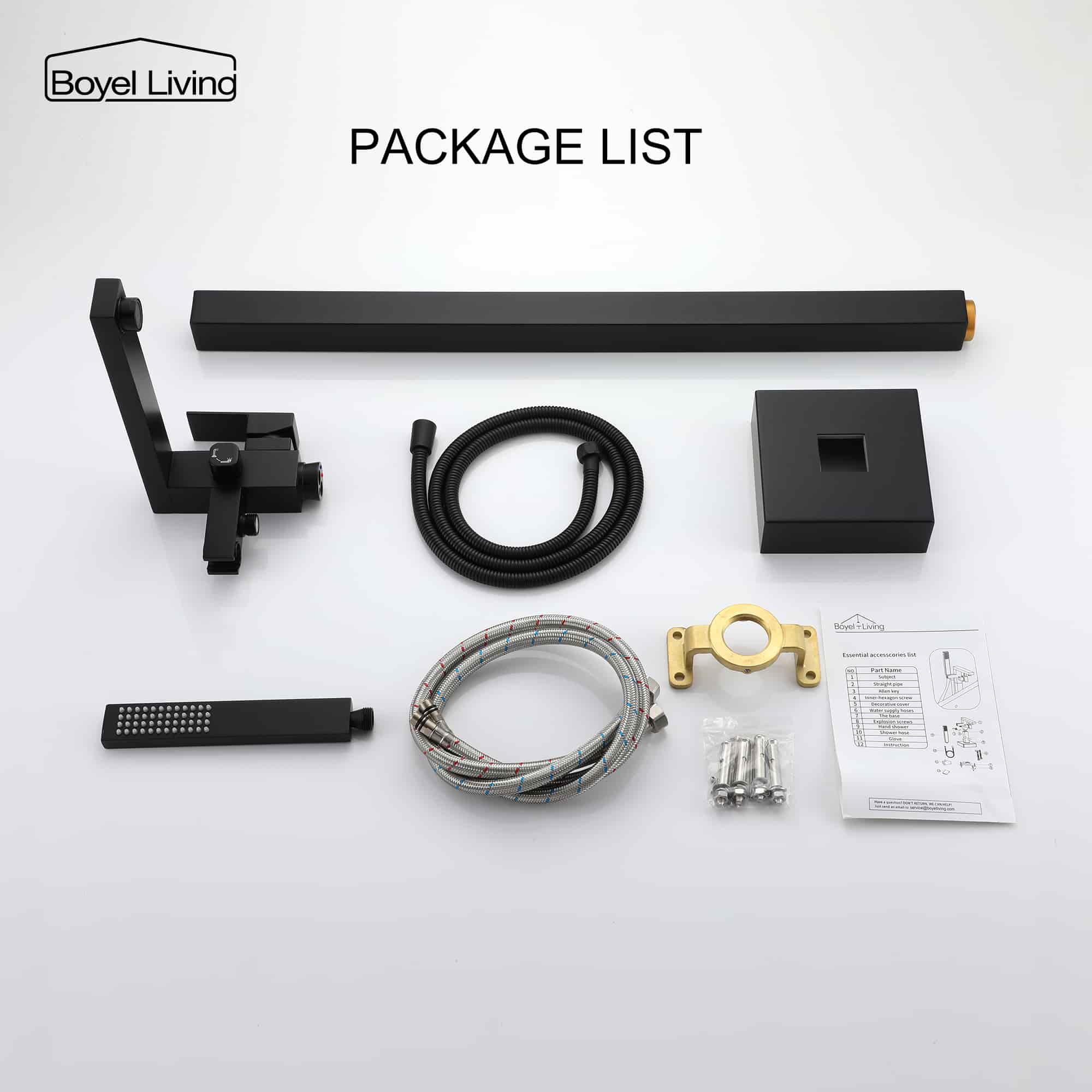 Boyel Living Freestanding Floor Mount Single Handle Bath Tub Filler Faucet with Handheld Shower in Matte Black-Boyel Living