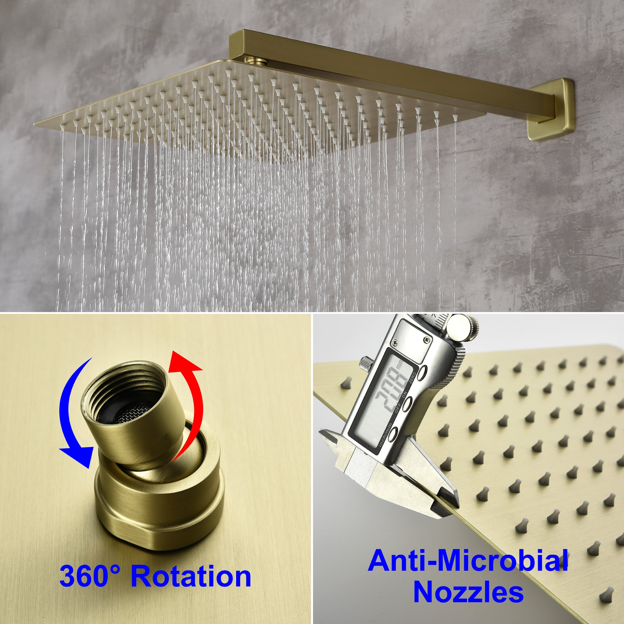 Boyel Living 12 in. Wall Mount Shower Head System with Anti-Microbial Nozzles-Boyel Living