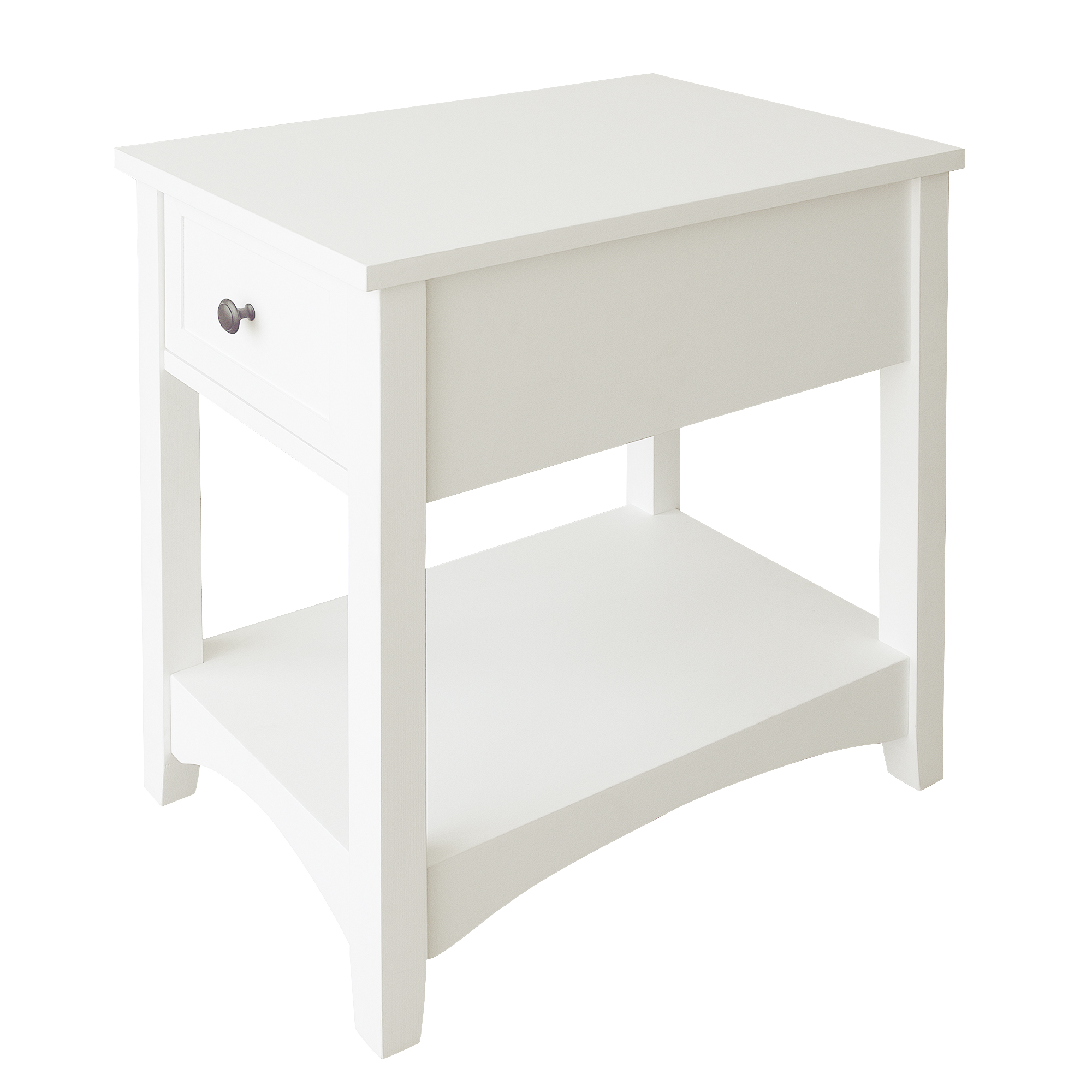 2-Tier Side End Table with Storage Shelf and Drawer, Narrow Nightstand for Living Room Bedroom Small Spaces, Solid Wood Legs, Ivory White-Boyel Living