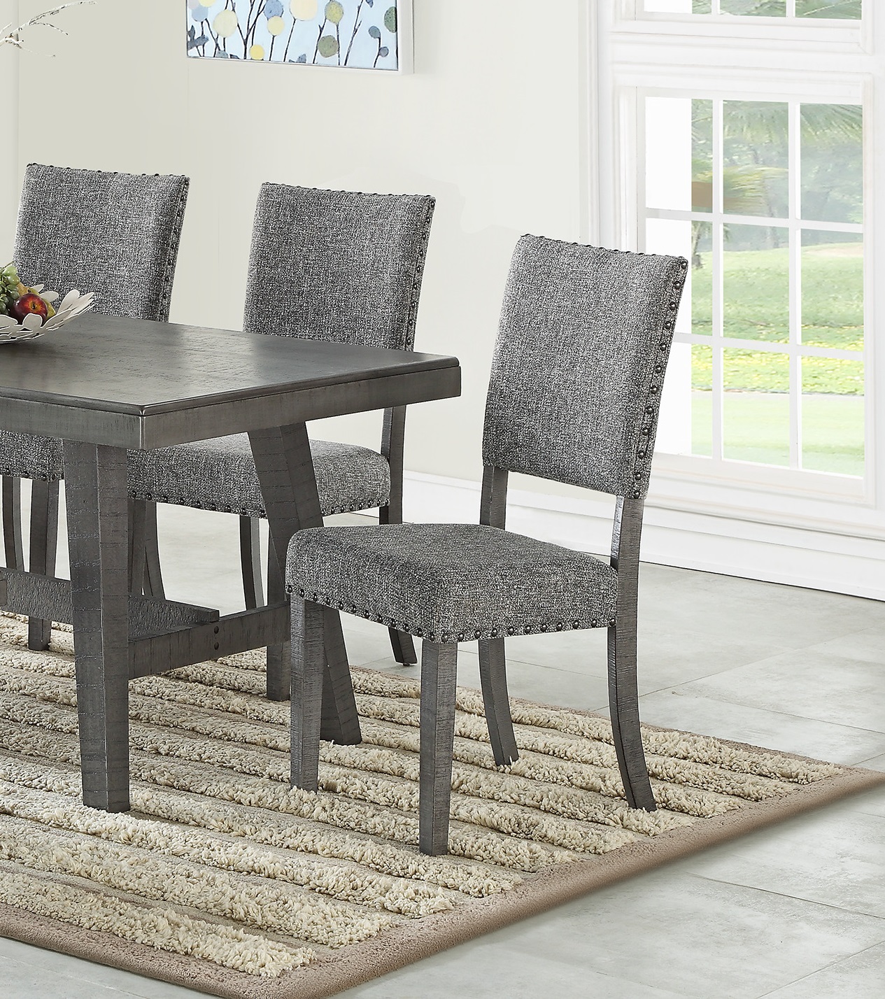 Modern Gray Fabric Upholstered Set of 2 Side Chairs Dining Room Saw Tooth Engraving-Boyel Living
