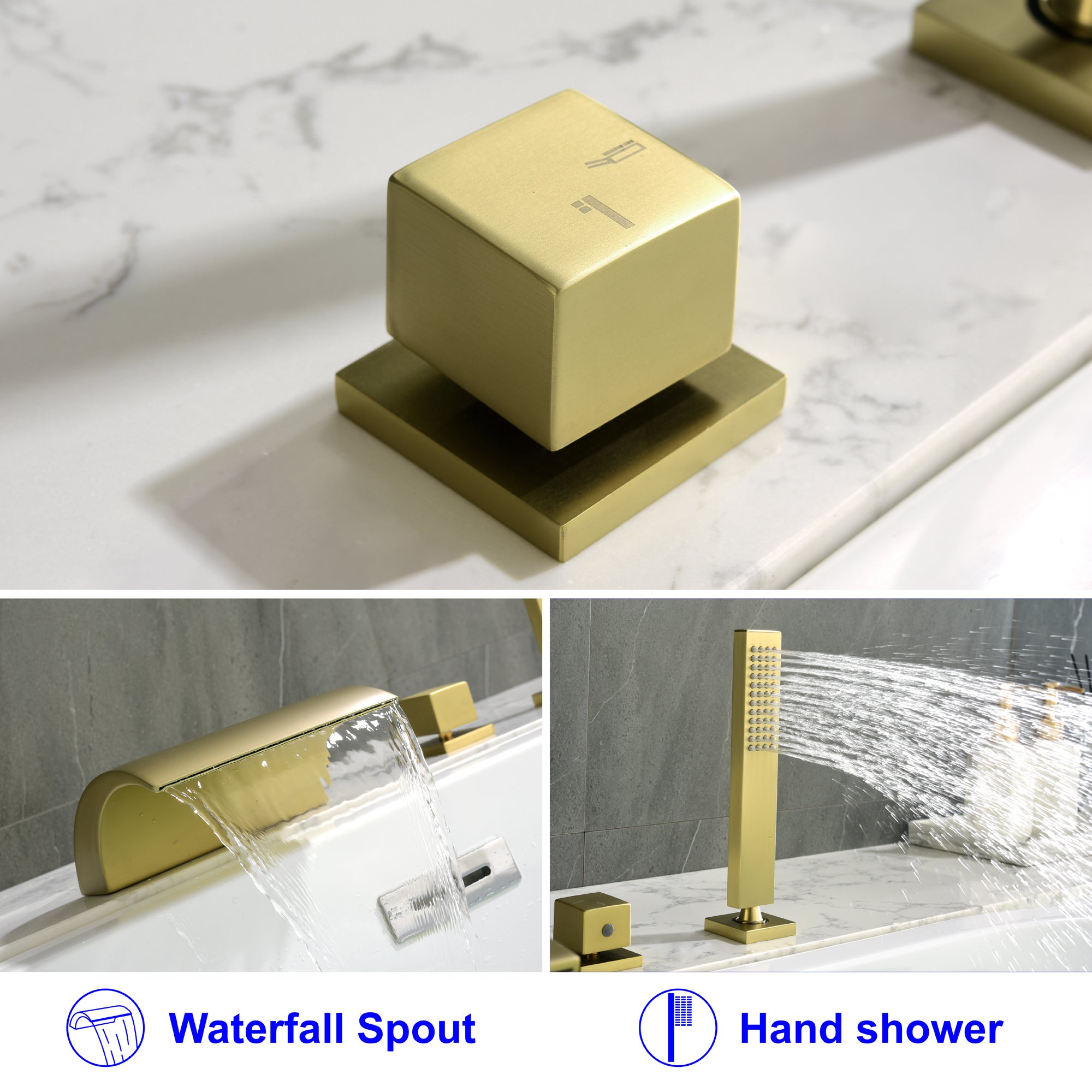 Boyel Living Tub Deck Mount Roman Tub Faucet with Hand Shower and Water Suply Hose-Boyel Living