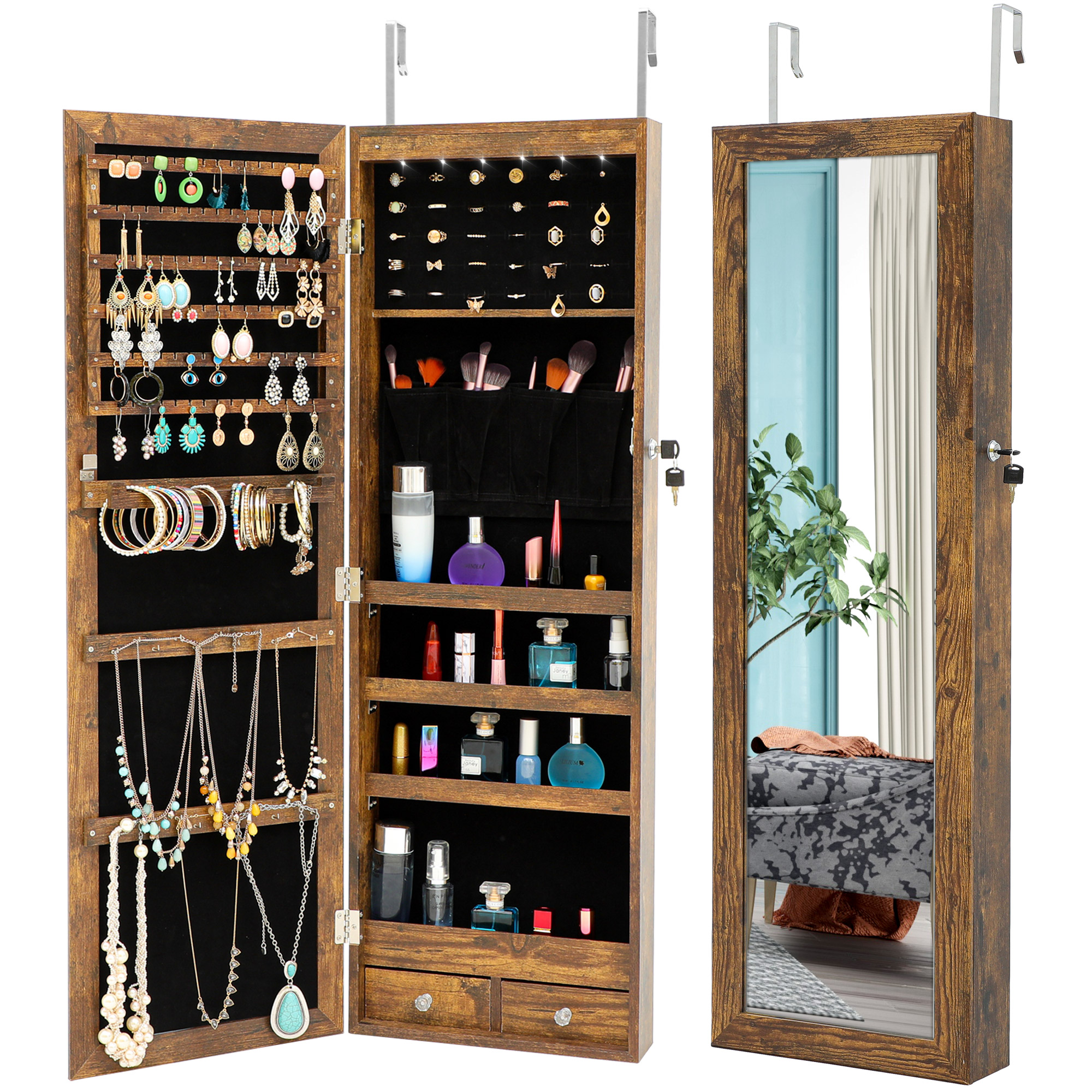 Fashion Simple Jewelry Storage Mirror Cabinet With LED Lights Can Be Hung On The Door Or Wall-Boyel Living