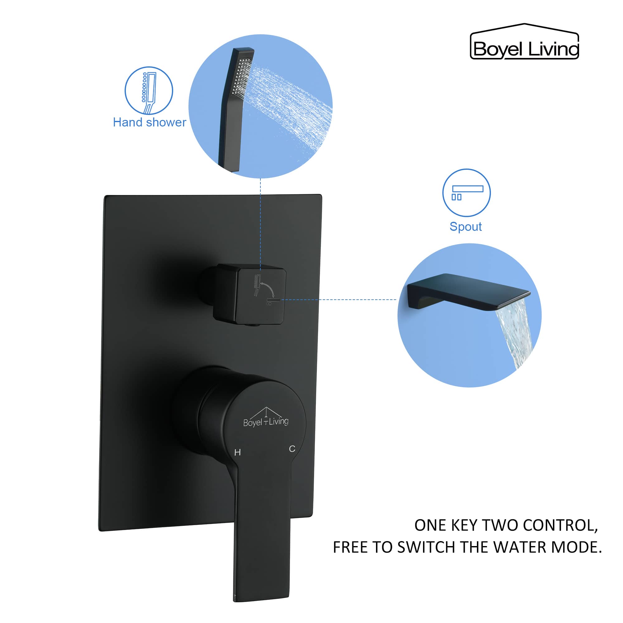 Single-Handle Wall Mounted Roman Bathtub Faucet with Hand Shower-Boyel Living