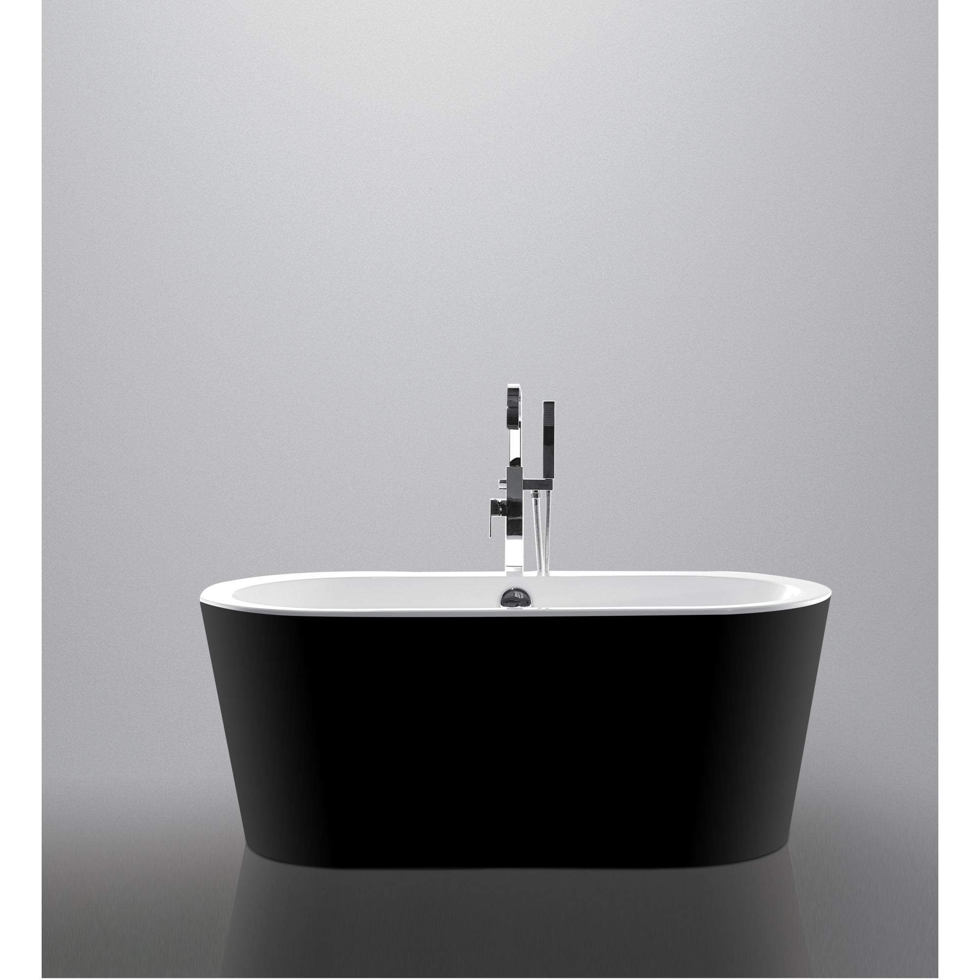 59' 100% Black Acrylic Freestanding Bathtub Contemporary Soaking Tub with Brushed Nickel Overflow and Drain-Boyel Living