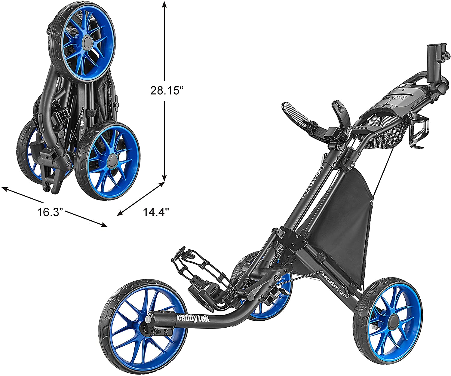 CaddyTek 3 Wheel Golf Push Cart - Foldable Collapsible Lightweight Pushcart with Foot Brake - Easy to Open  Close-Boyel Living