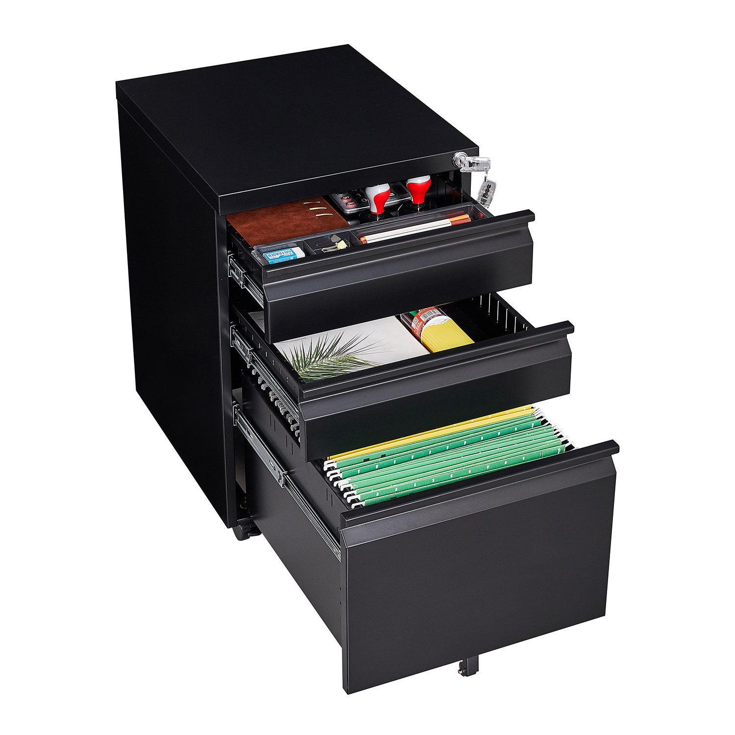 3 Drawer Mobile Locking File Cabinet, Rolling Filing Cabinet for Letter/A4 Size With 5 Wheels ,BLACK