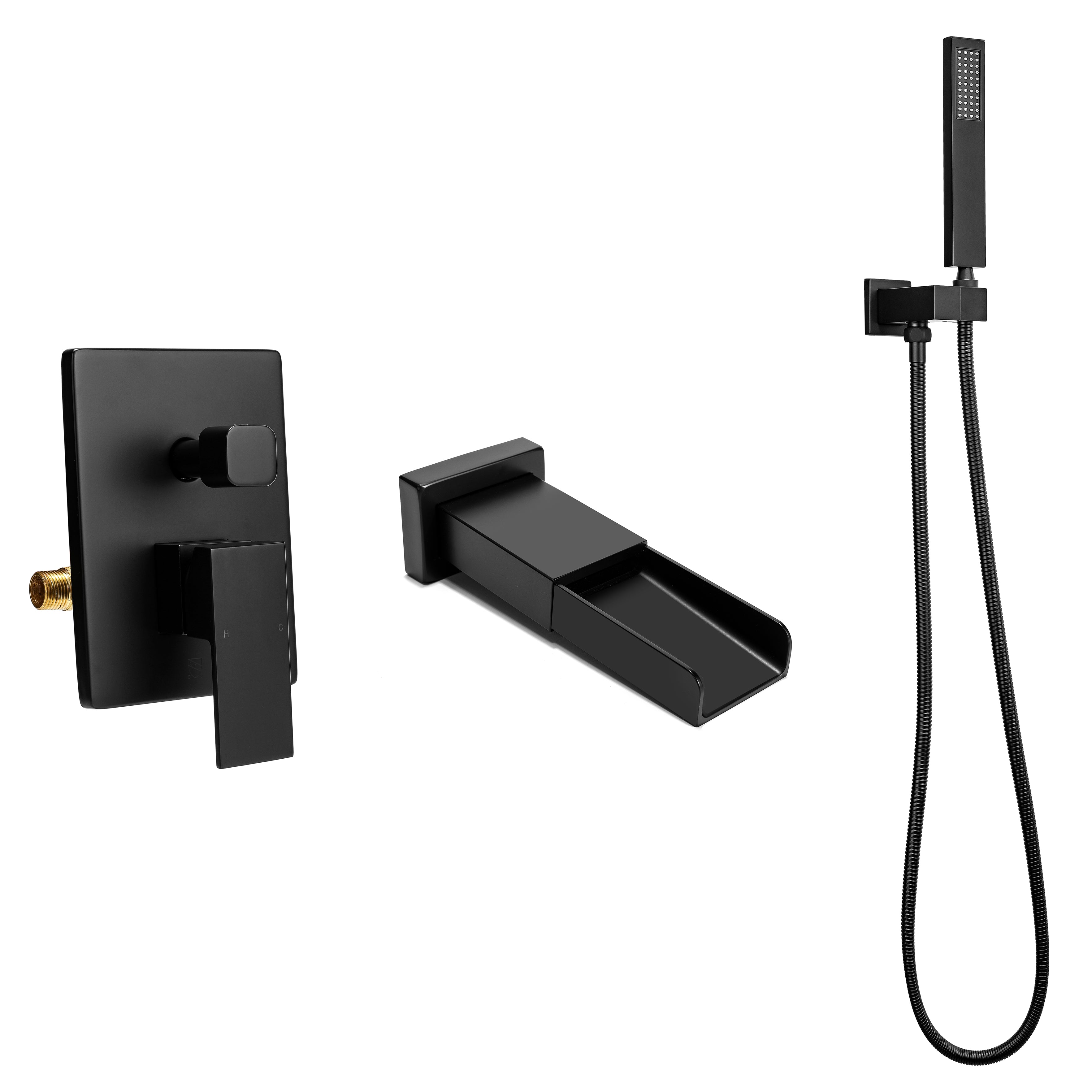 Boyel Living Bathtub Faucet With Square Hand-Held In Matt Black-Boyel Living