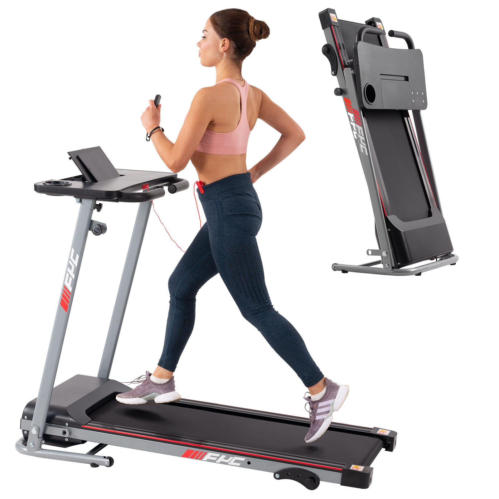 FYC Folding Treadmill for Home with Desk - 2.5HP Compact Electric Treadmill for Running and Walking Foldable Portable Running Machine for Small Spaces Workout, 265LBS Weight Capacity-Boyel Living