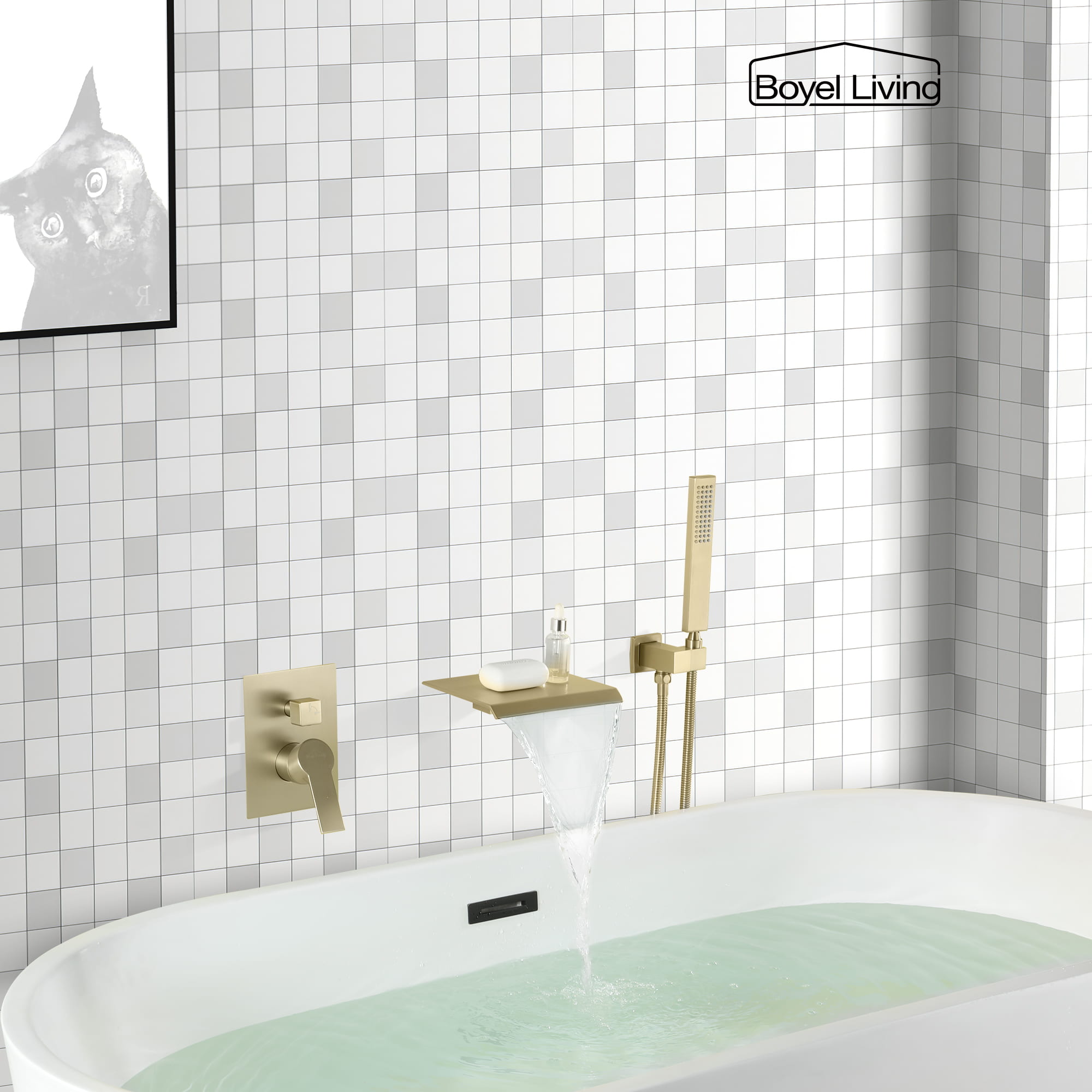 Wall Mount Single-Handle Roman Tub Faucet with Hand Shower-Boyel Living
