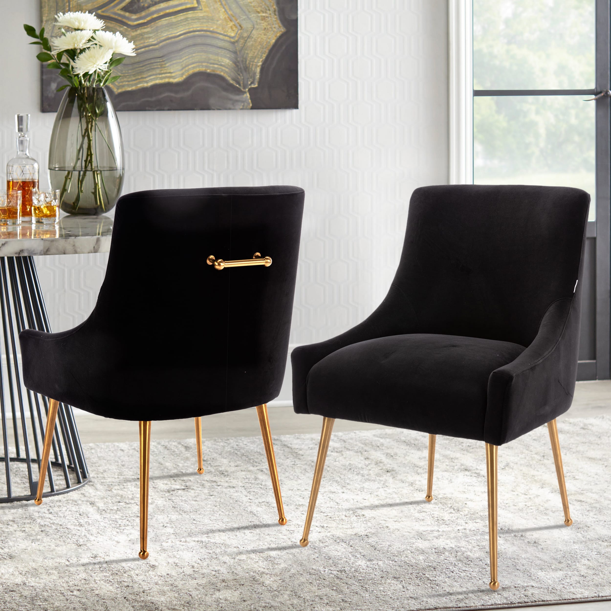 Velvet Dining Chair, Accent Side Chair With Adjustable Foot Nails, Set of 2-Boyel Living