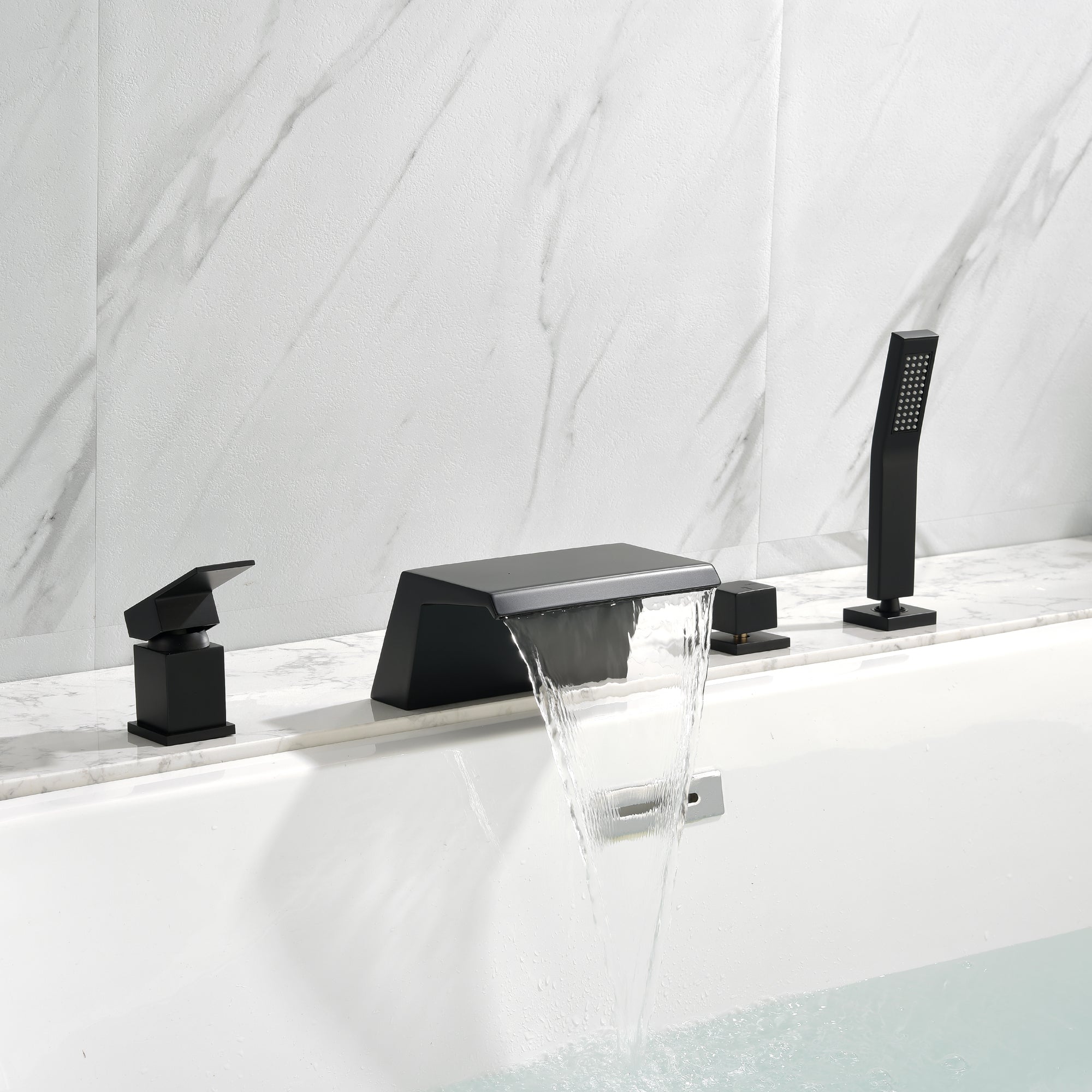 Boyel Living Bathtub Faucets Tub Deck Mount Roman Tub Faucet with Hand Shower and Water Suply Hose-Boyel Living