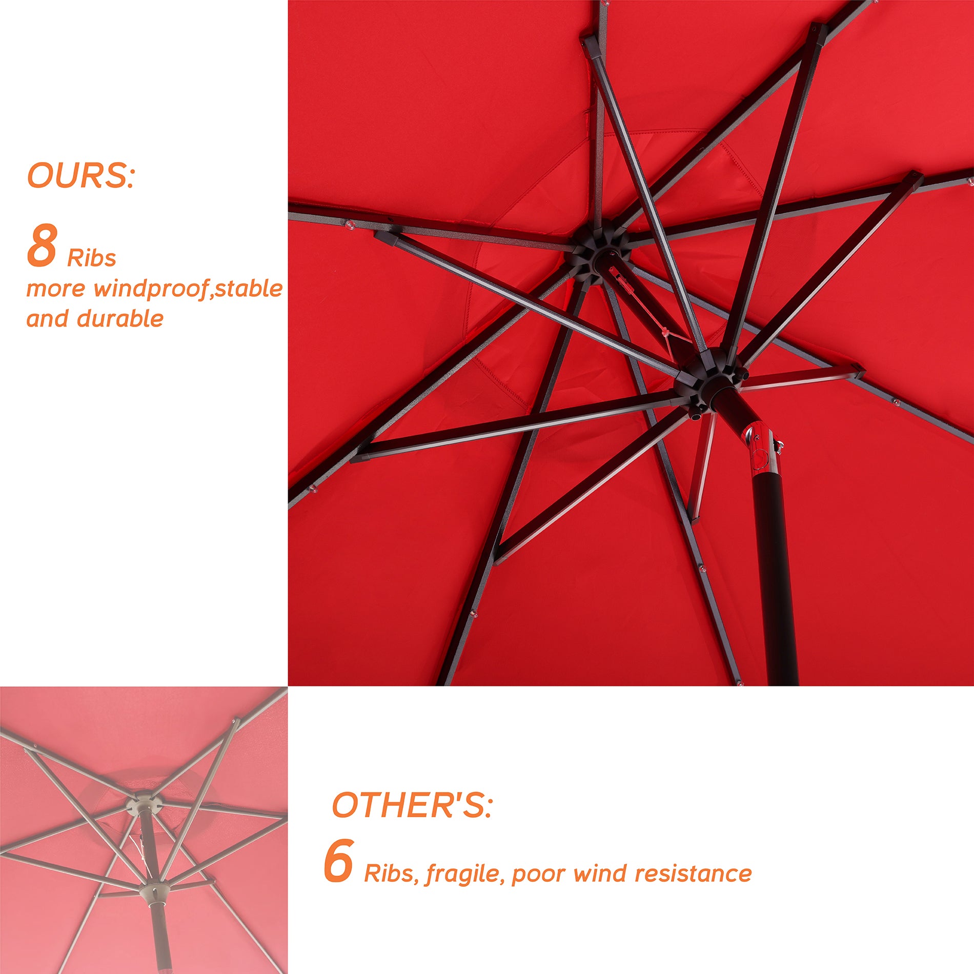 9Ft Patio Cast Aluminum Umbrella with 32 LED Solar Lights-Boyel Living