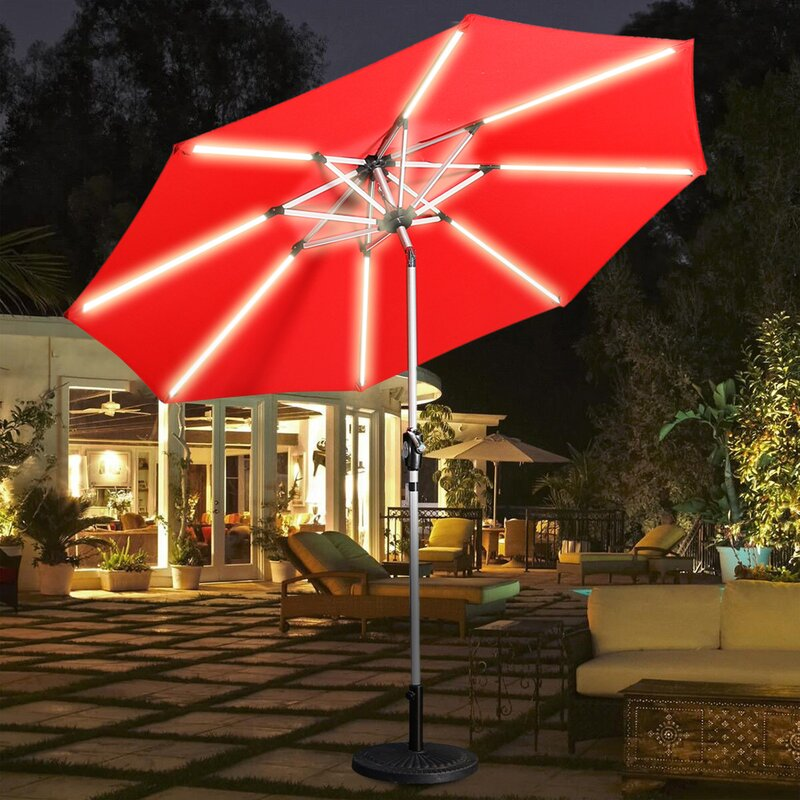 9Ft Patio 3-Way LED Lights Aluminum Brush Market Outdoor Umbrella-Boyel Living