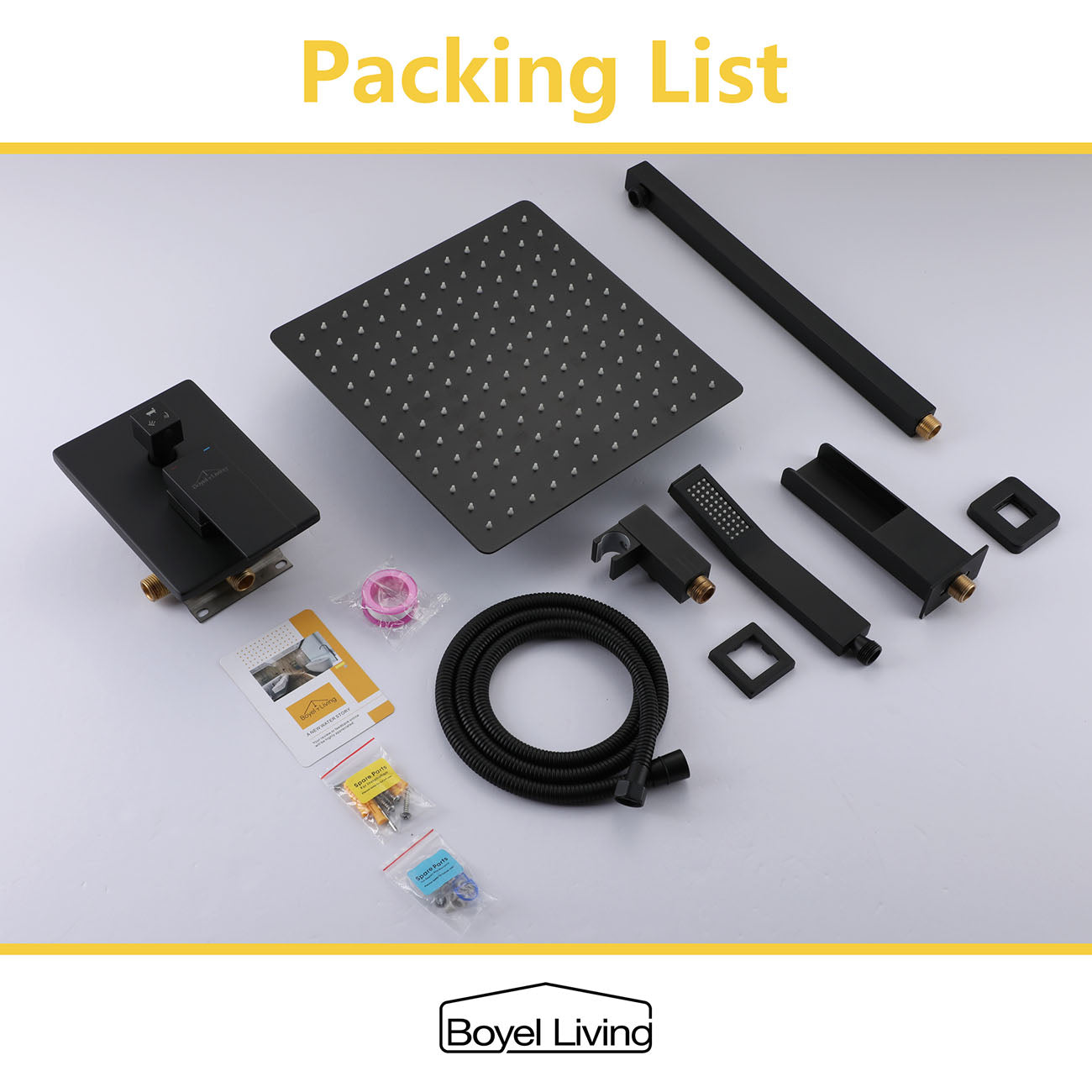 Boyel Living 3-Function Shower System with 2.5 GPM 12 in. Wall Mount Shower Head and Bathtub Faucet and Handheld in Matte Black-Boyel Living