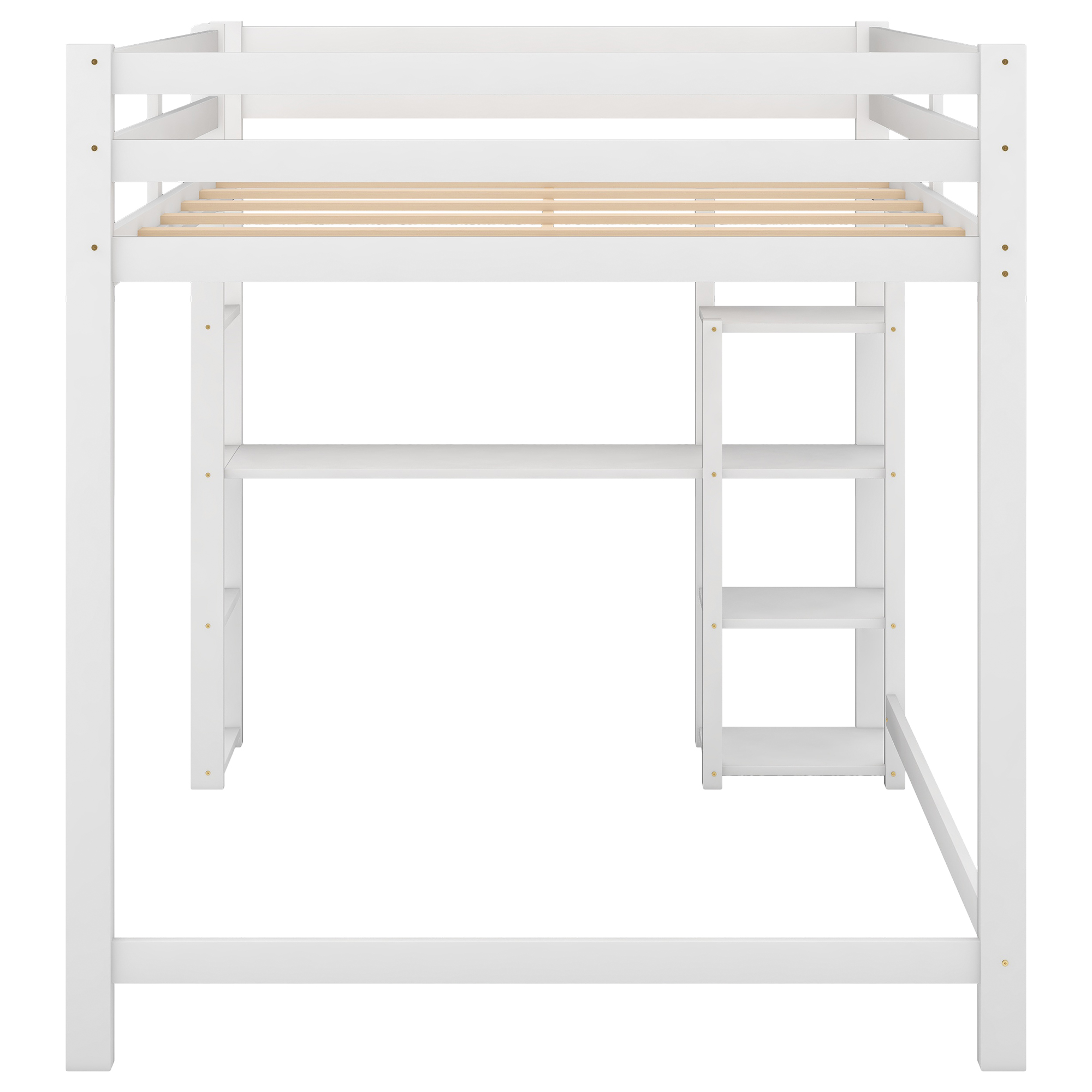 Full Size Loft Bed with Built-in Desk and Shelves,White/Gray
