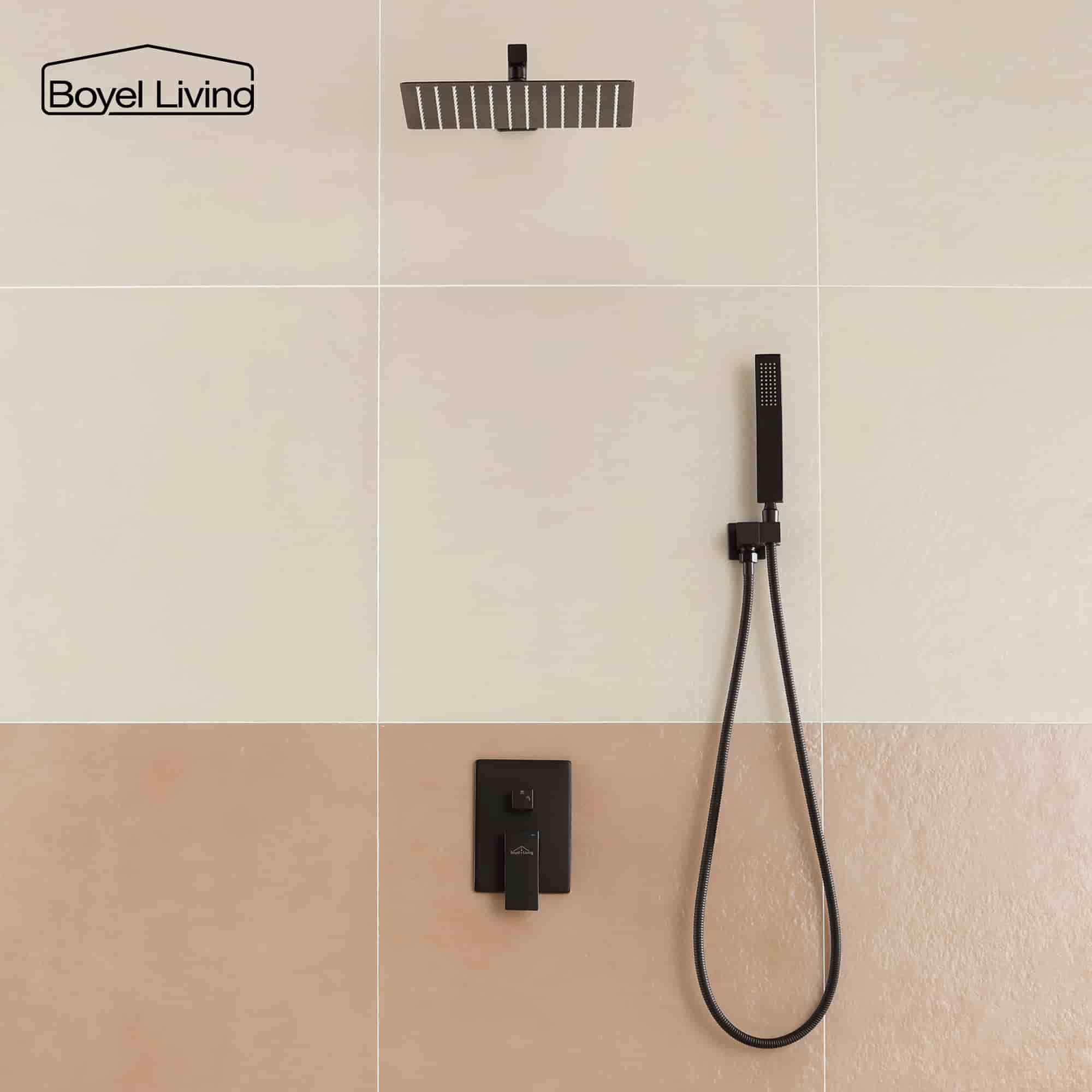 Boyel Living 2.5 GPM Wall Mount Dual Shower Heads Shower System with Handheld and Embeded Box in Matte Black-Boyel Living