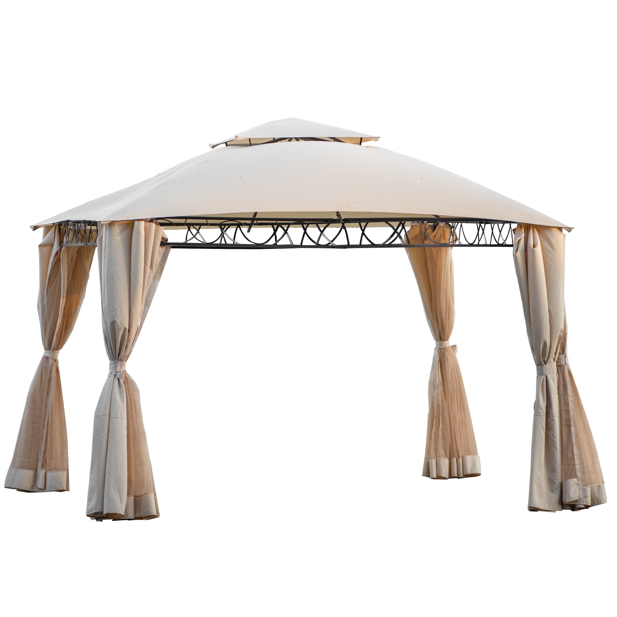 Quality Double Tiered Grill Canopy, Outdoor BBQ Gazebo Tent with UV Protection, Beige-Boyel Living