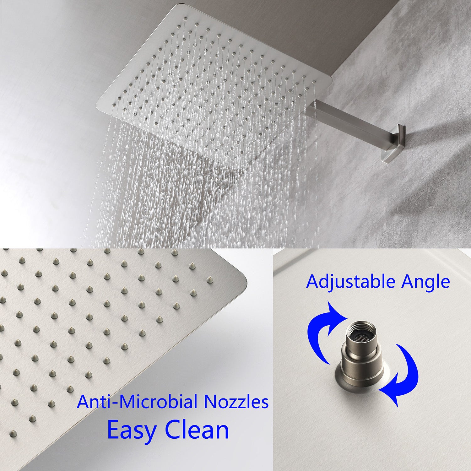 Boyel Living Wall Mount Rainfall Complete Shower System in Brushed Nickel, 10/12 in. -Boyel Living