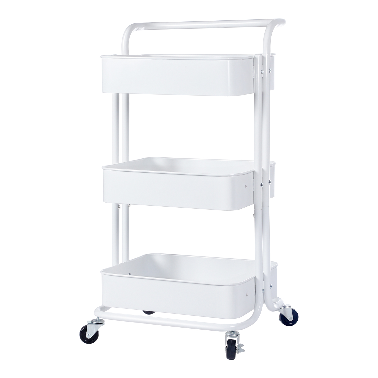 3-Tier Rolling Storage Utility Cart, Heavy Duty Craft Cart with Wheels and Handle, White-Boyel Living