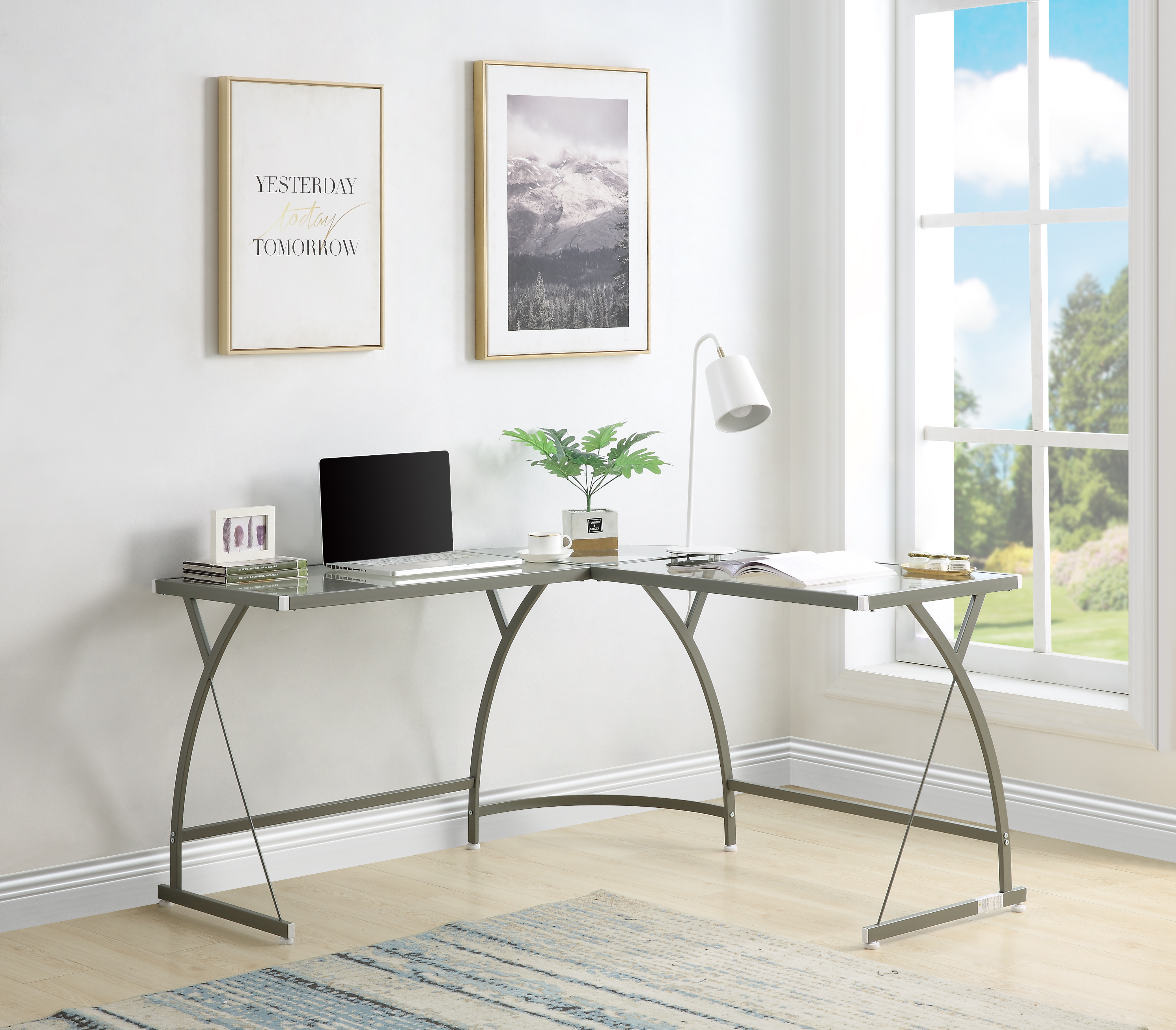 ACME Janison Computer Desk in Clear Glass  Silver Finish-Boyel Living