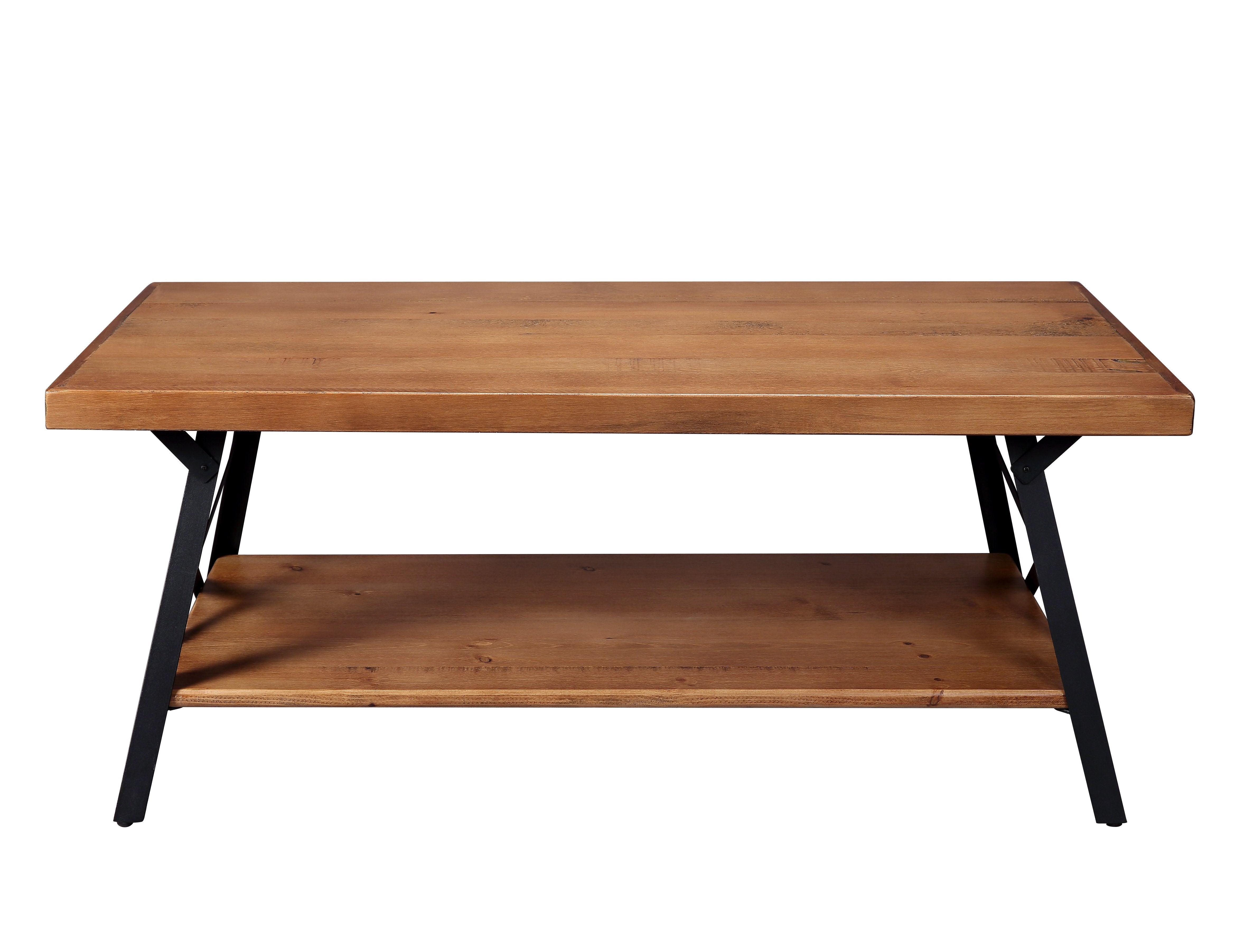 43" Metal Legs Rustic Coffee Table, Solid Wood Tabletop-Boyel Living