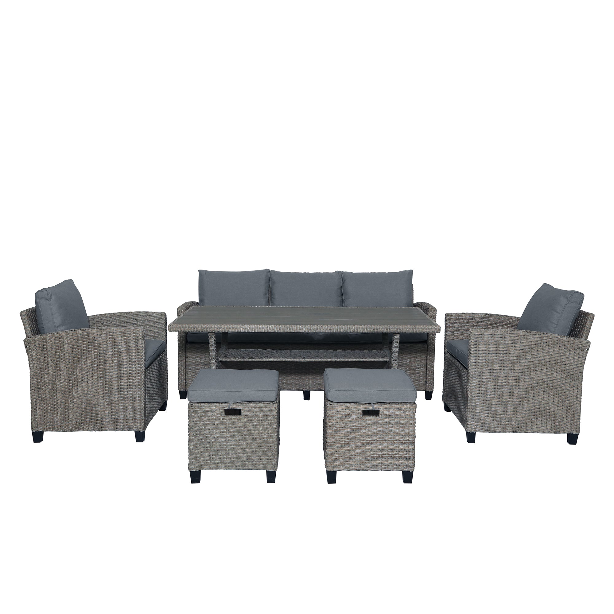 6-Piece Outdoor Rattan Wicker Set Patio Garden Backyard Sofa, Chair, Stools and Table-Boyel Living