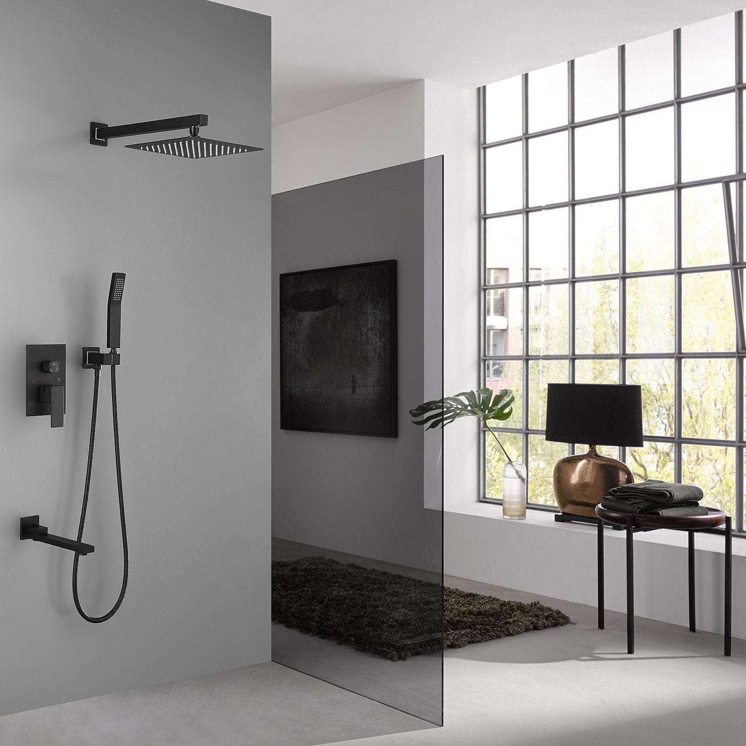 Shower System 10 Inch Square Bathroom Luxury Rain Mixer Shower Combo Set-Boyel Living