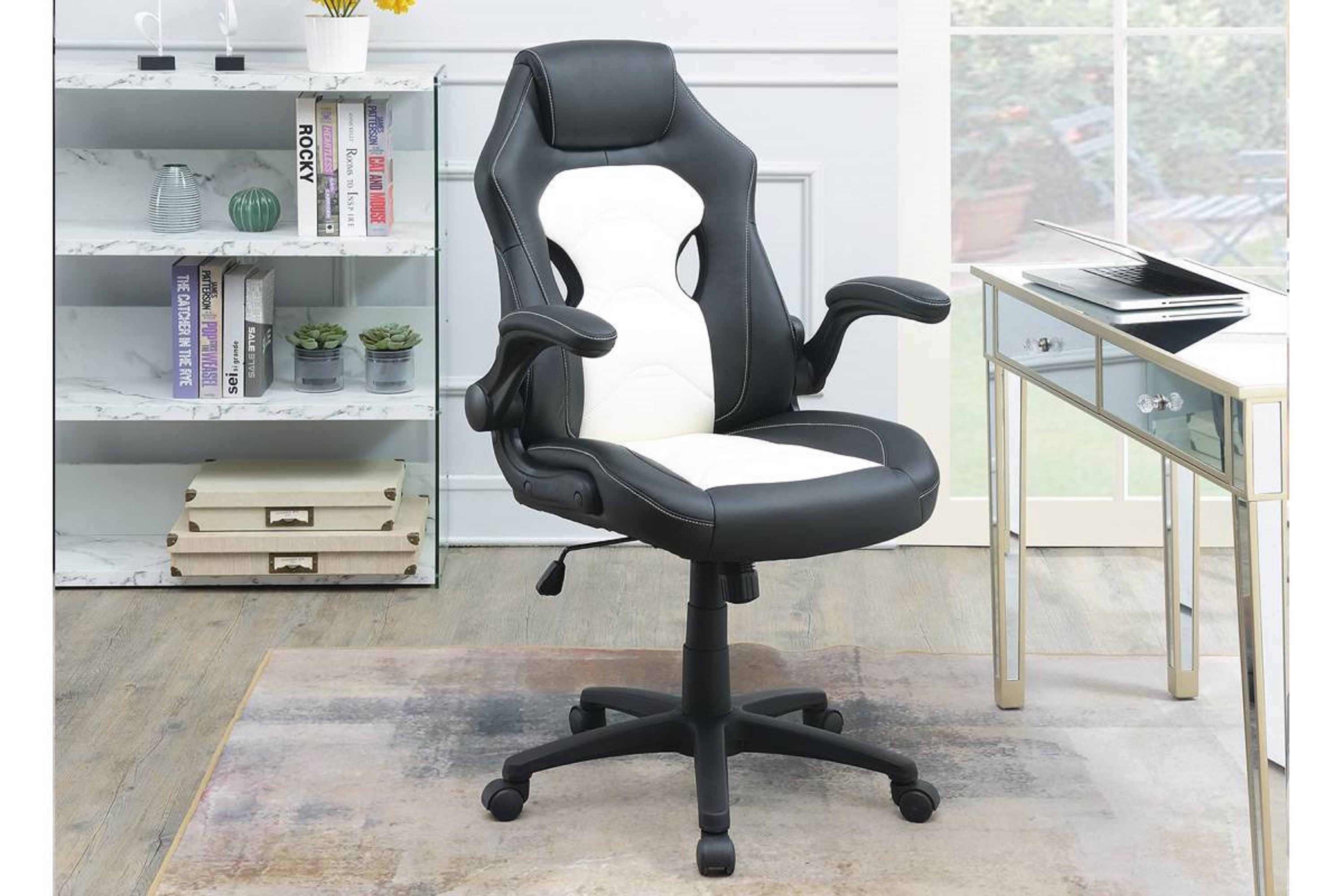 Office Chair Upholstered 1pc Comfort Chair Relax Gaming Office Chair Work Black And White Color-Boyel Living