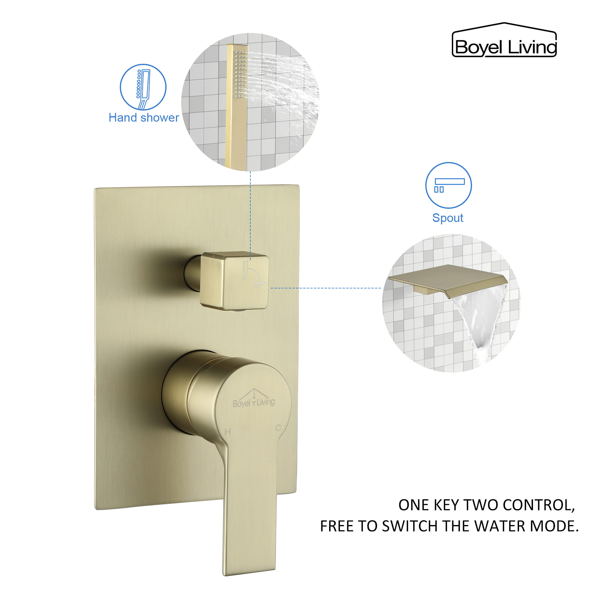 Wall Mount Single-Handle Roman Tub Faucet with Hand Shower-Boyel Living