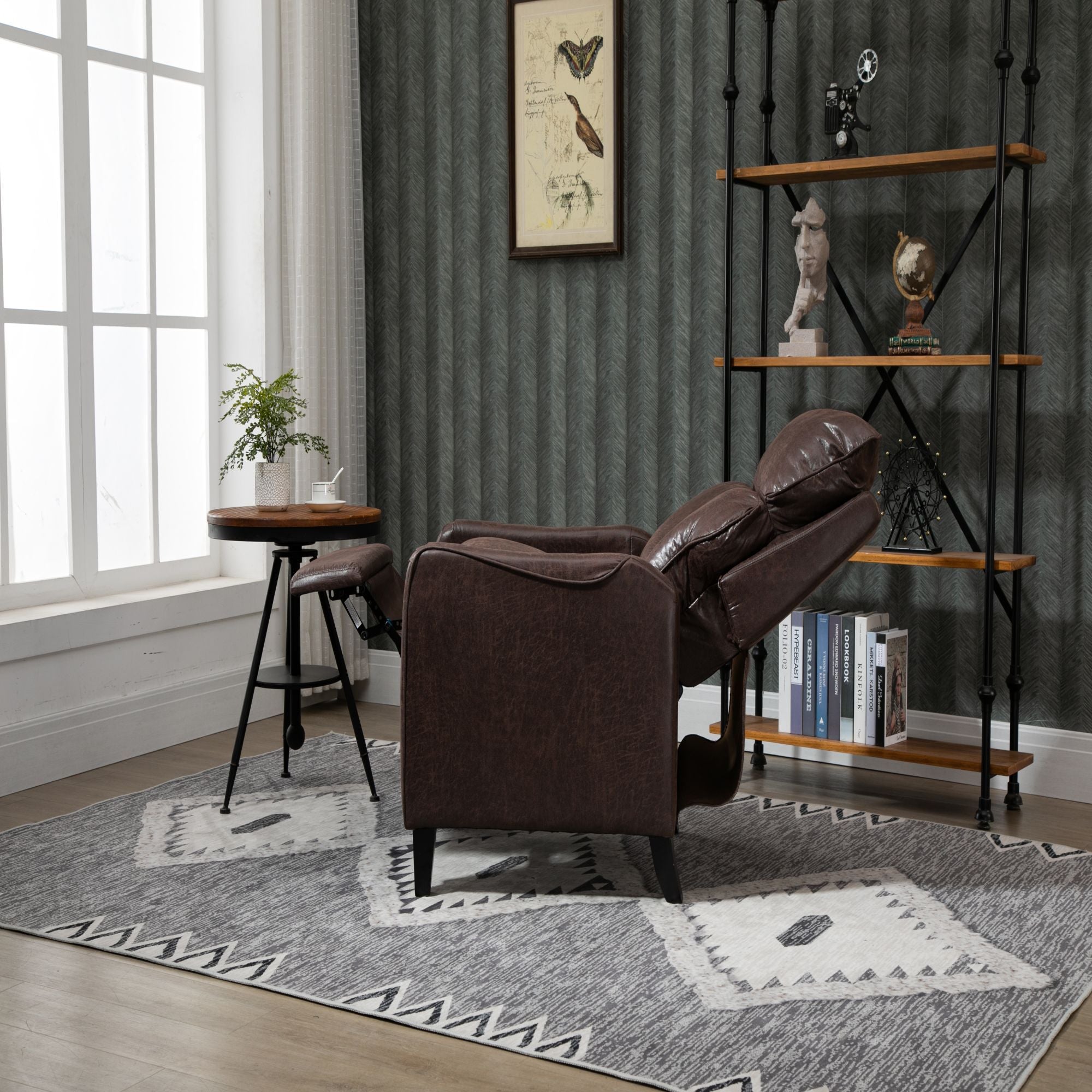 Microfiber Manual Glider Club Recliner, Light Grey/Light Brown/Dark Brown-Boyel Living