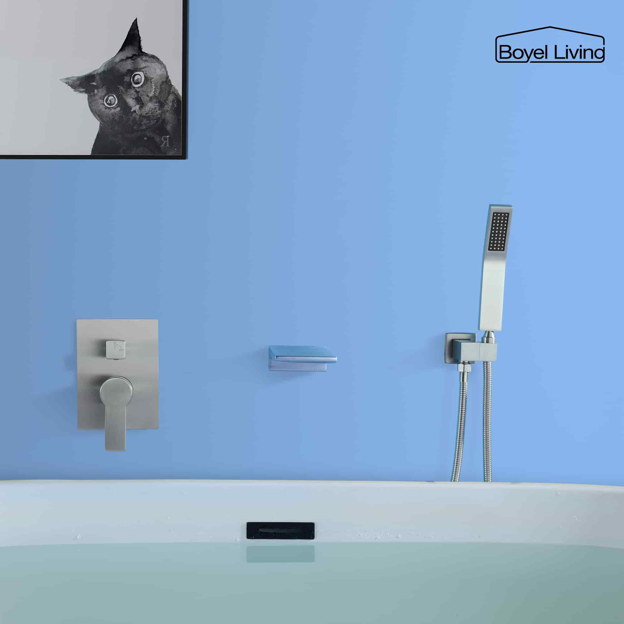 Single-Handle Wall Mounted Roman Bathtub Faucet with Hand Shower-Boyel Living