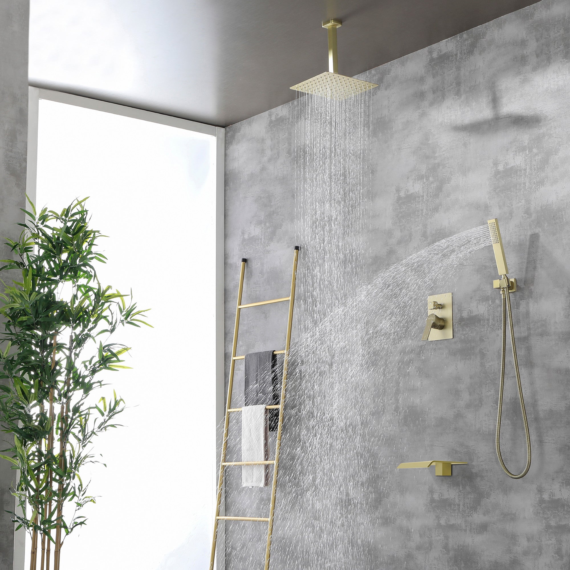 Boyel Living Ceiling Mount Single-Handle 1-Spray Tub and Shower Faucet with 10 in. Fixed shower head (Valve Included)-Boyel Living