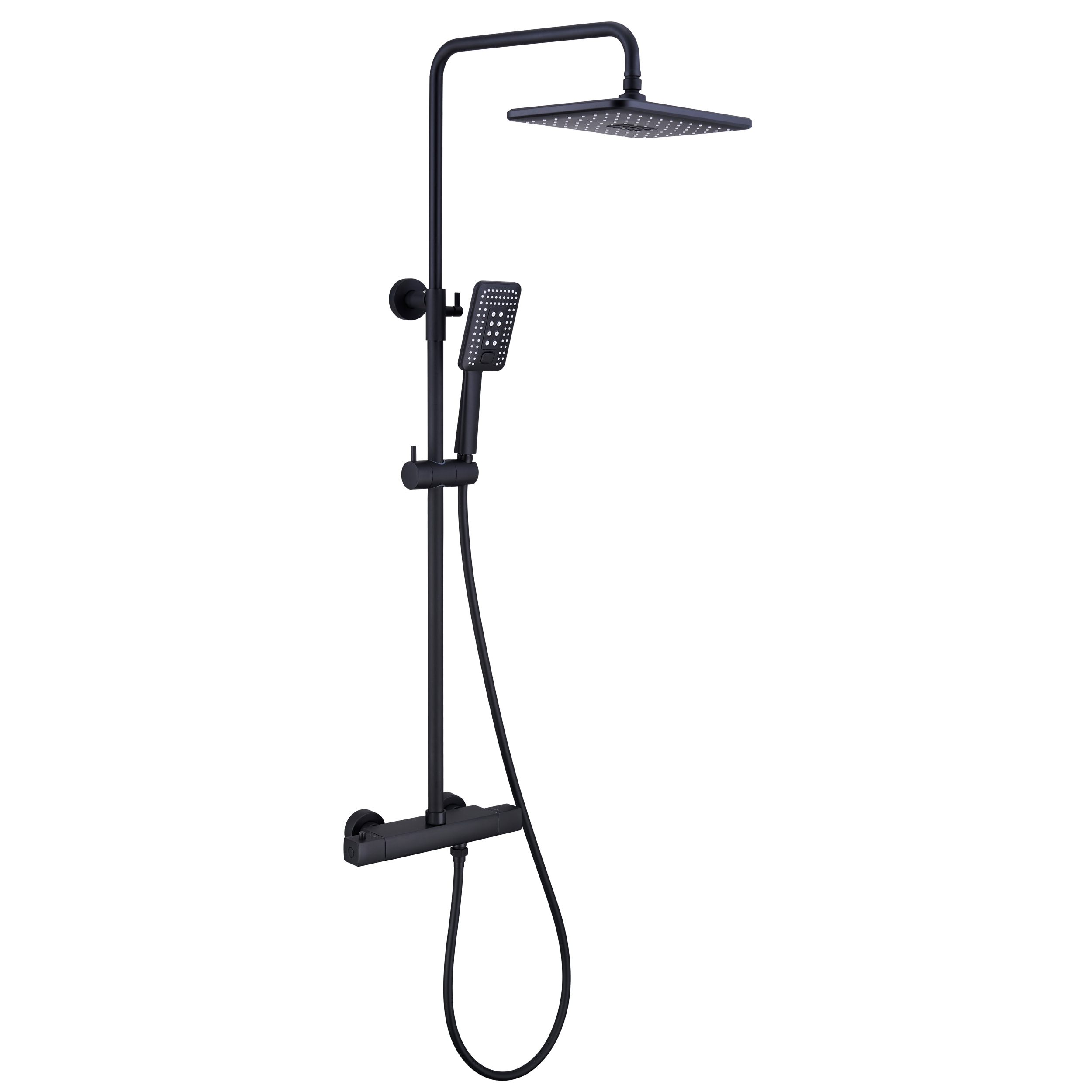 2 Function Wall Mount Rectangular Thermostatic Rain Shower System in Matte Black-Boyel Living