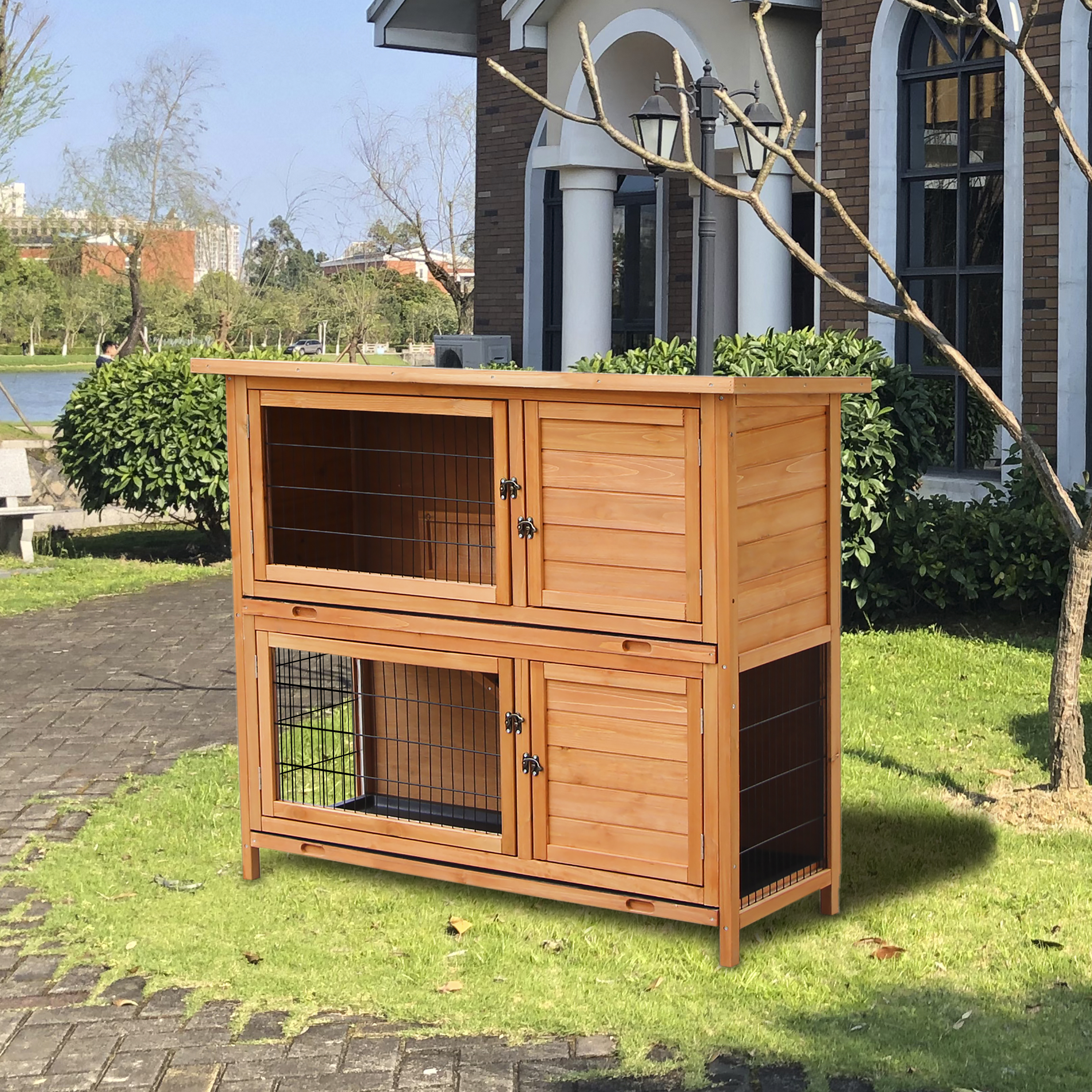 outdoor Waterproof fir wood Chicken coop double-deck rabbit cages-Boyel Living