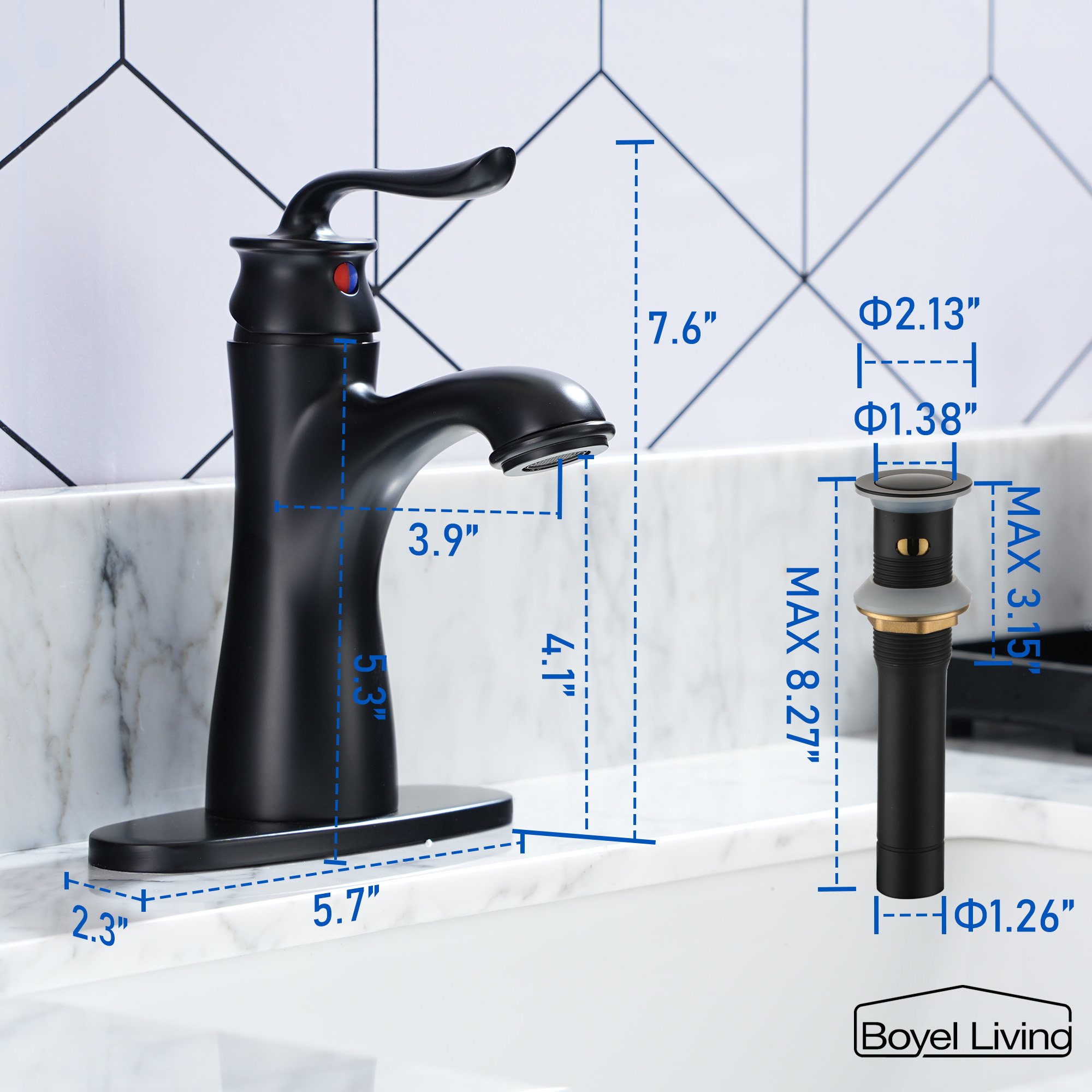 1.2 GPM Single Handle Single Hole Bathroom Faucet with Water Supply Hose and Built-in Aerator in Brushed Nickel