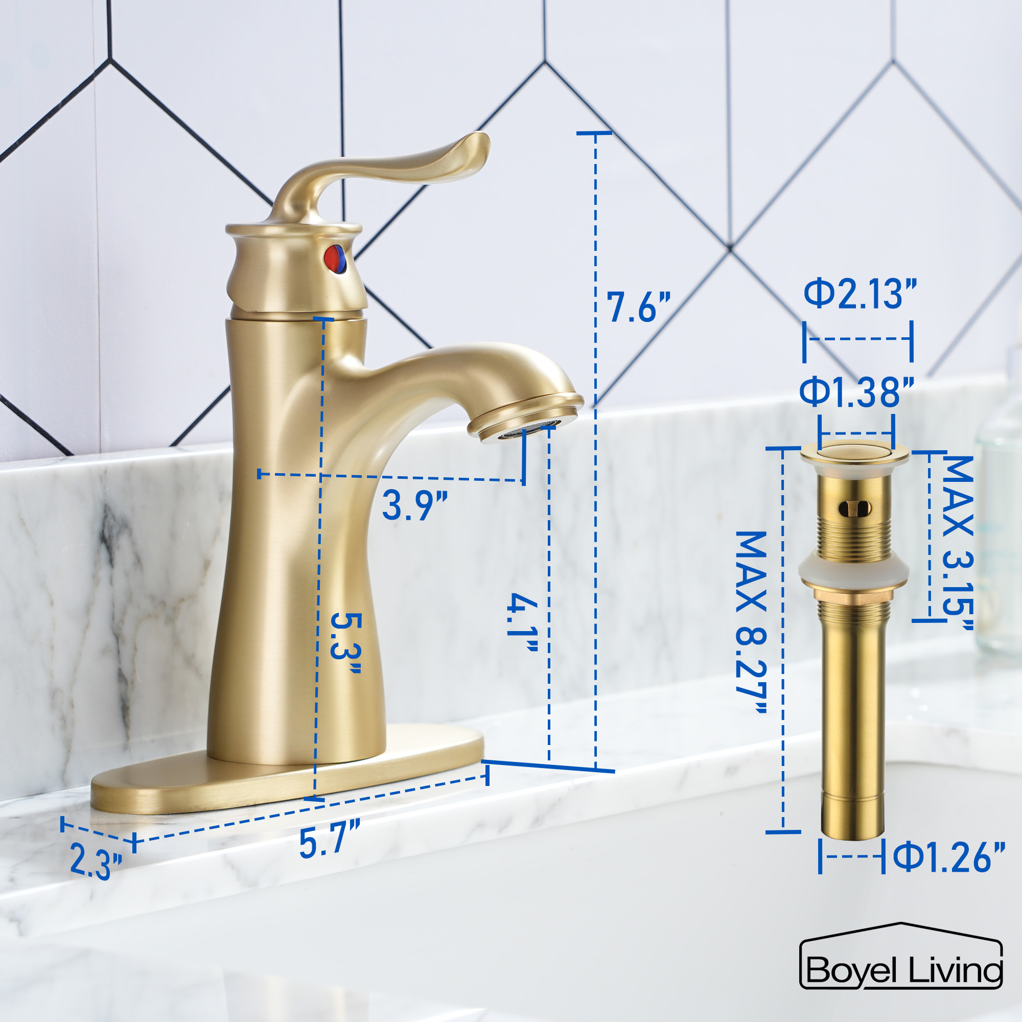 1.2 GPM Single Handle Single Hole Bathroom Faucet with Water Supply Hose and Built-in Aerator in Brushed Nickel