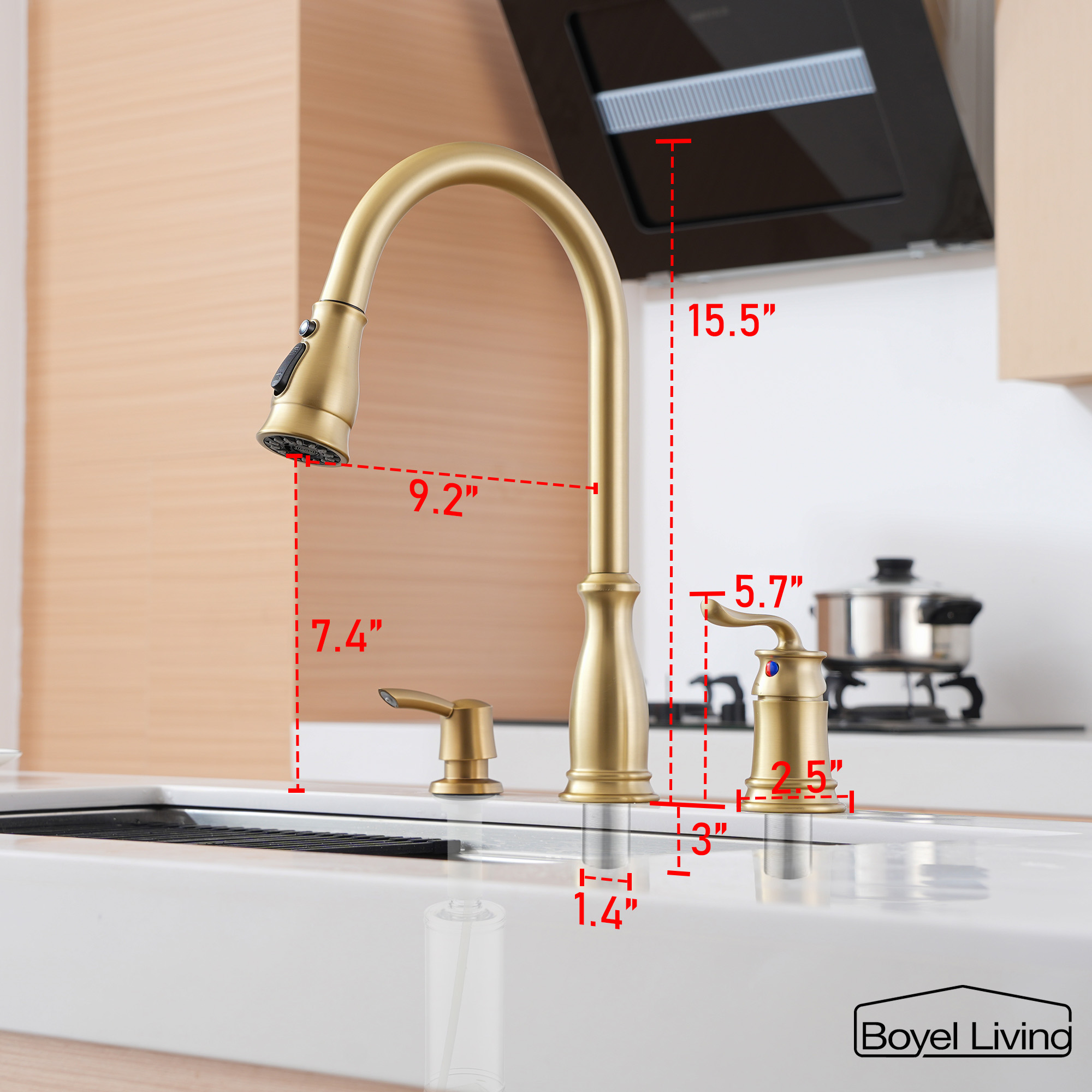 3-Spray Patterns 1.8 GPM Single Handle No Sensor Pull Down Sprayer Kitchen Faucet with Soap Dispenser in Brushed Nickel