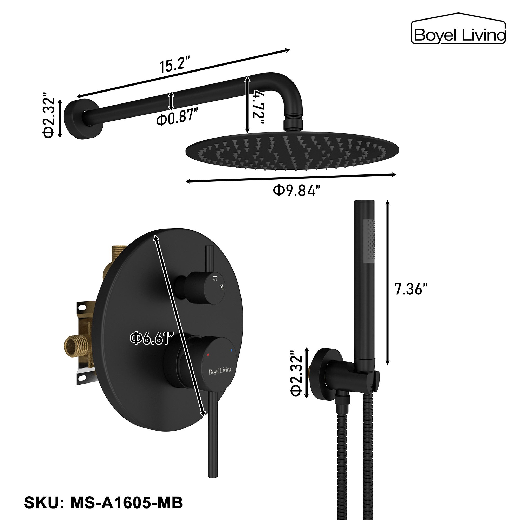 10-inch Round Wall Mount Two-function Shower System With Handheld Shower Head