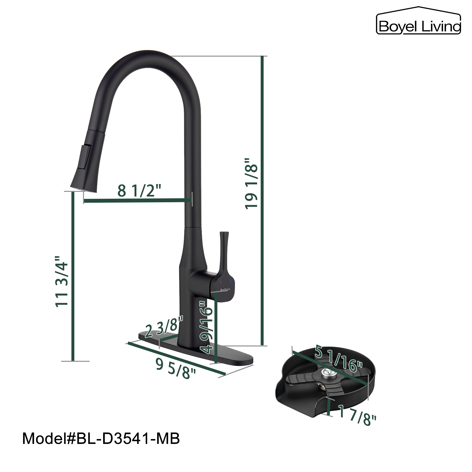Boyel Living Single Handle Pull Down Sprayer Kitchen Faucet