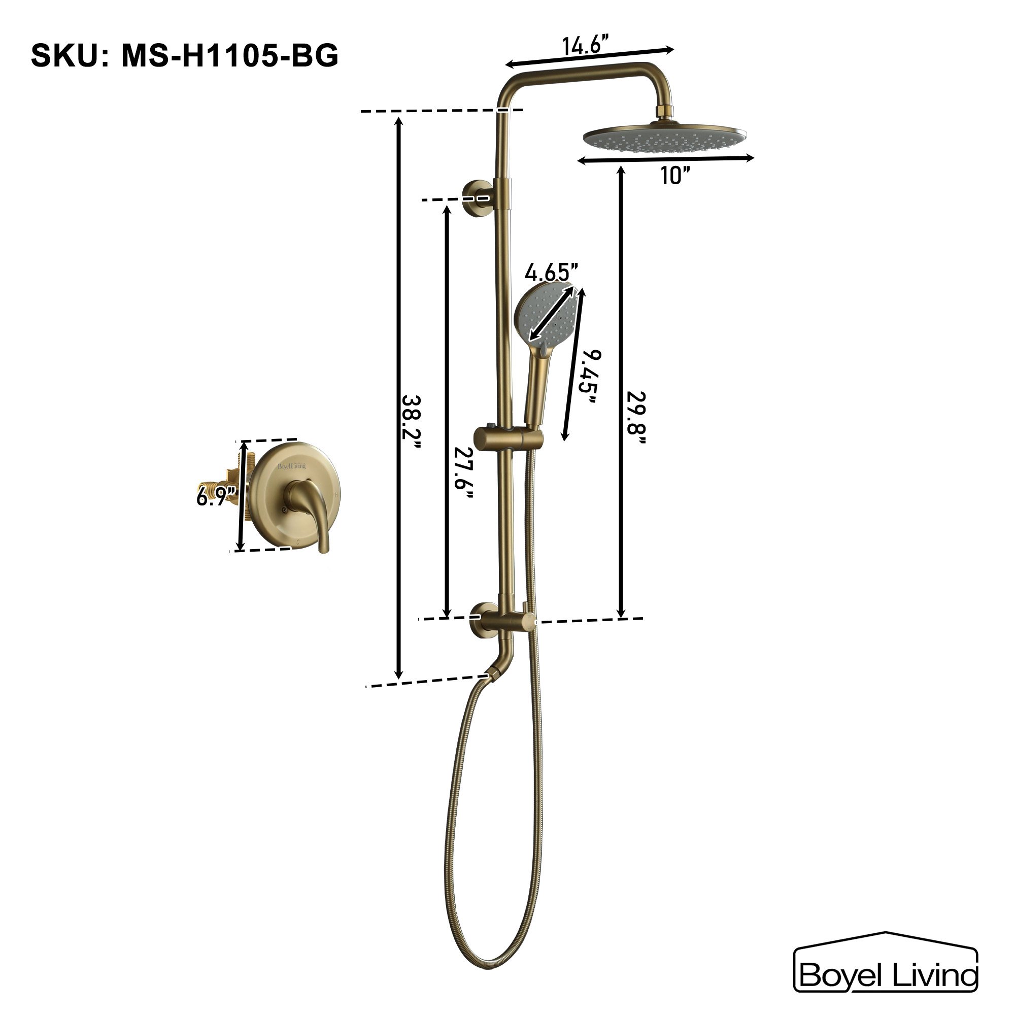 Boyel Living 3-Spray Patterns with 2.5 GPM 10 in. Wall Mount Dual Shower Heads in Matte Black
