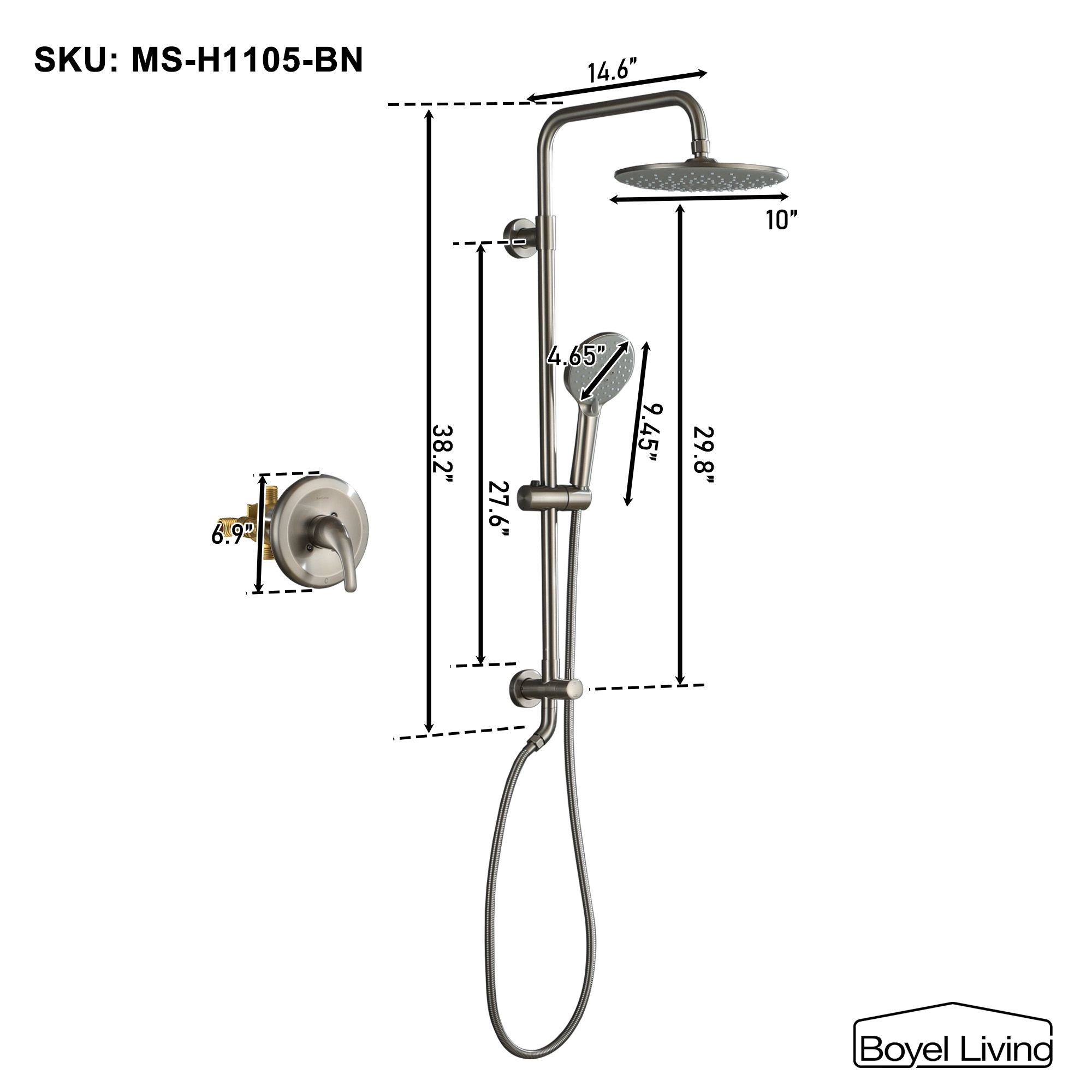 Boyel Living 3-Spray Patterns with 2.5 GPM 10 in. Wall Mount Dual Shower Heads in Matte Black