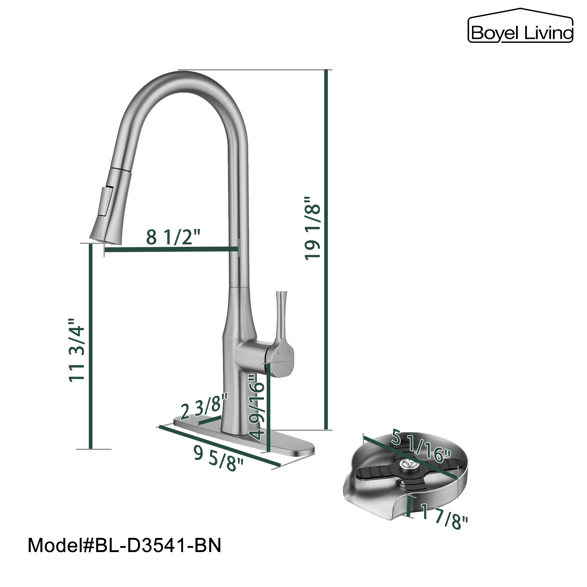 Boyel Living Single Handle Pull Down Sprayer Kitchen Faucet