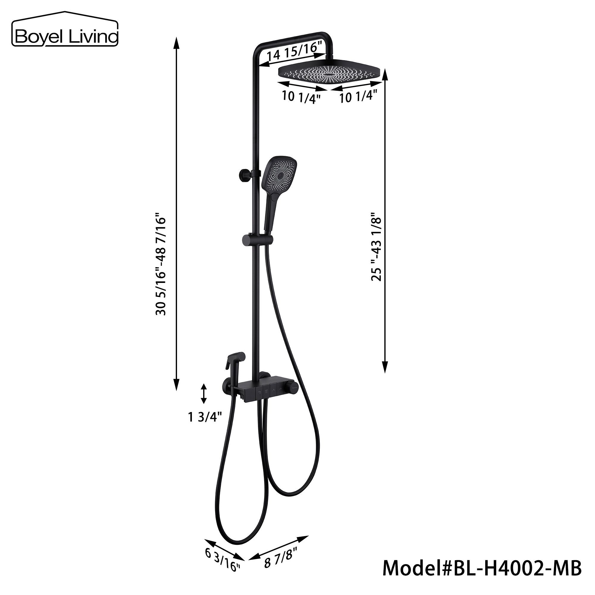 Boyel Living 3-Spray Patterns 10 in. Shower System in Matte Black
