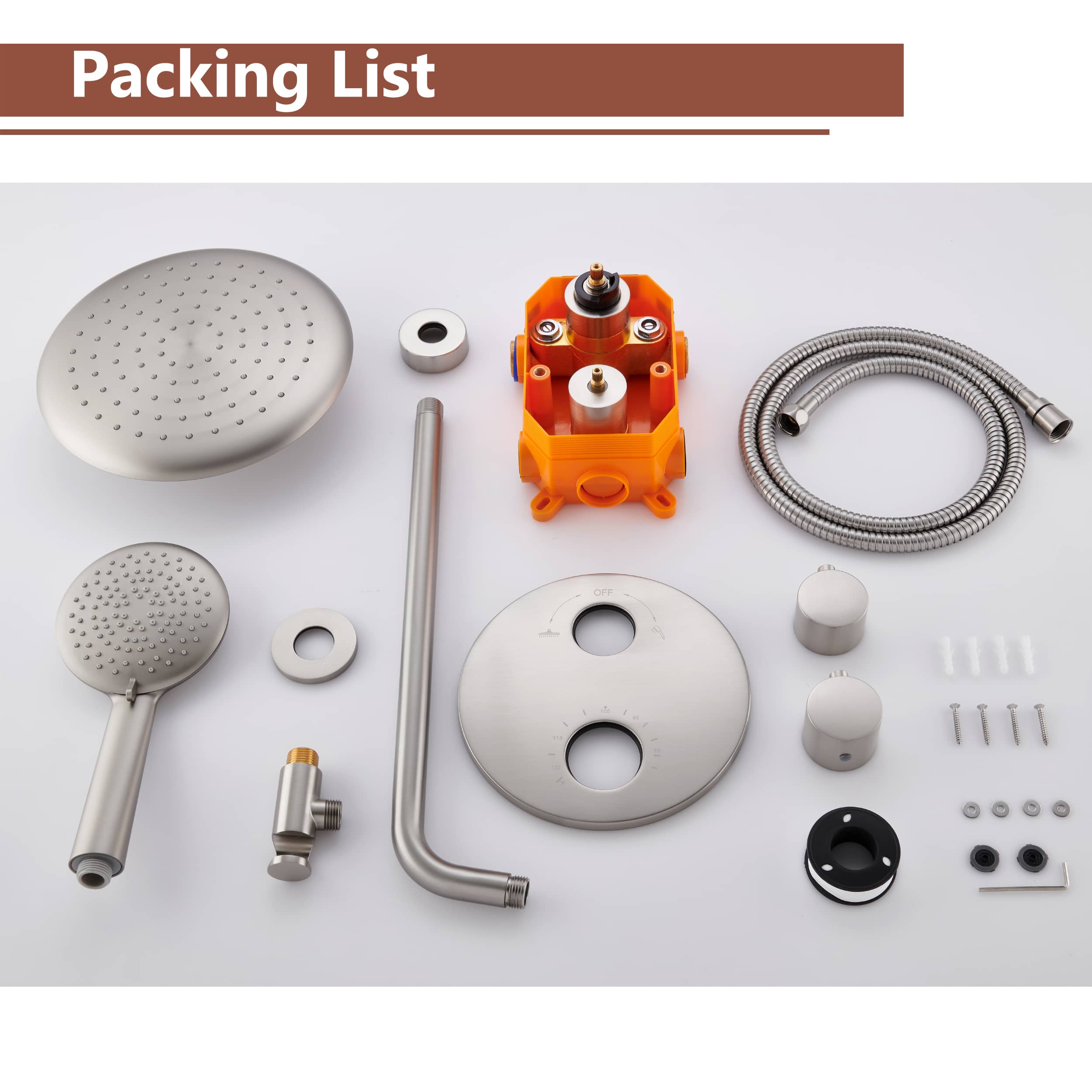 Wall Mount Thermostatic Round Rain Shower System with 5 Spray Patterns Handheld Shower in Brushed Nickel-Boyel Living