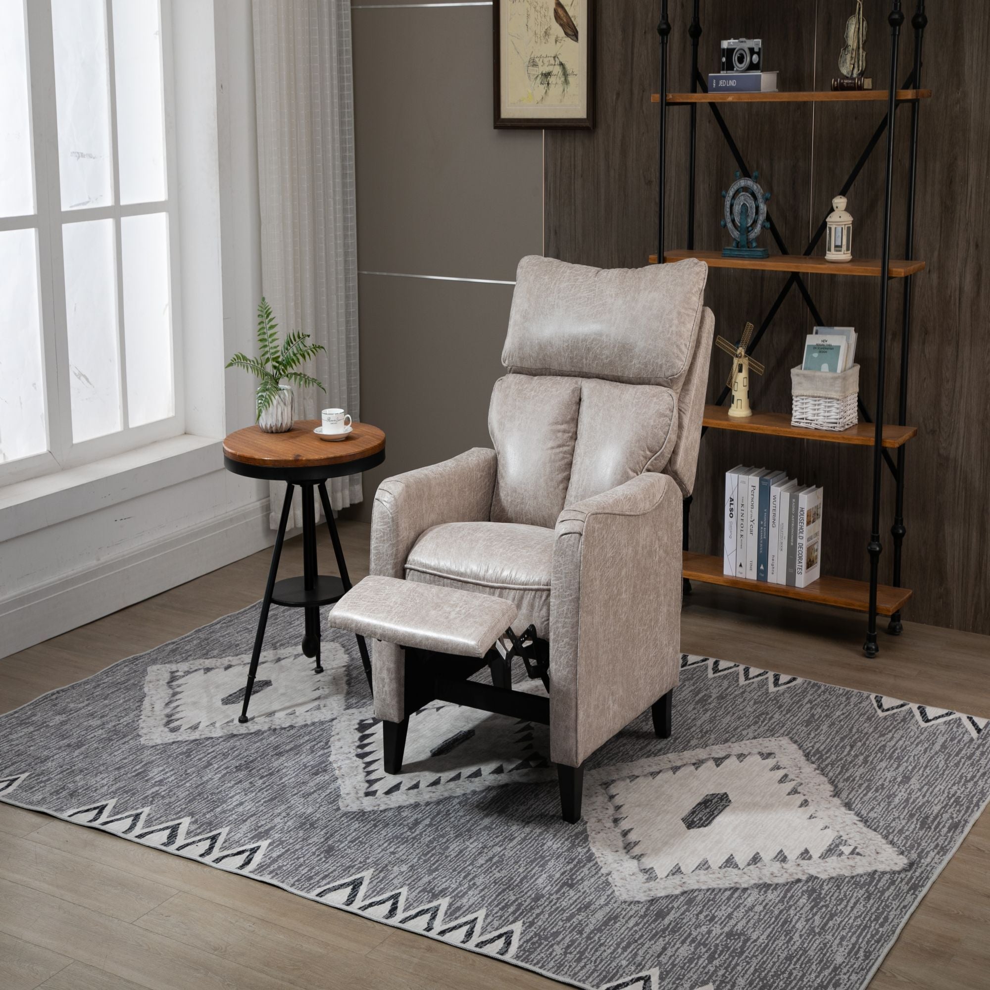 Microfiber Manual Glider Club Recliner, Light Grey/Light Brown/Dark Brown-Boyel Living